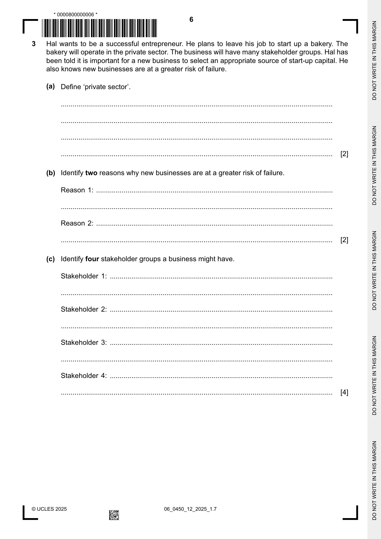Cambridge IGCSE Business Studies 0450 2025 May/June Paper 1 · Variant 2 question paper, page 6 of 12
