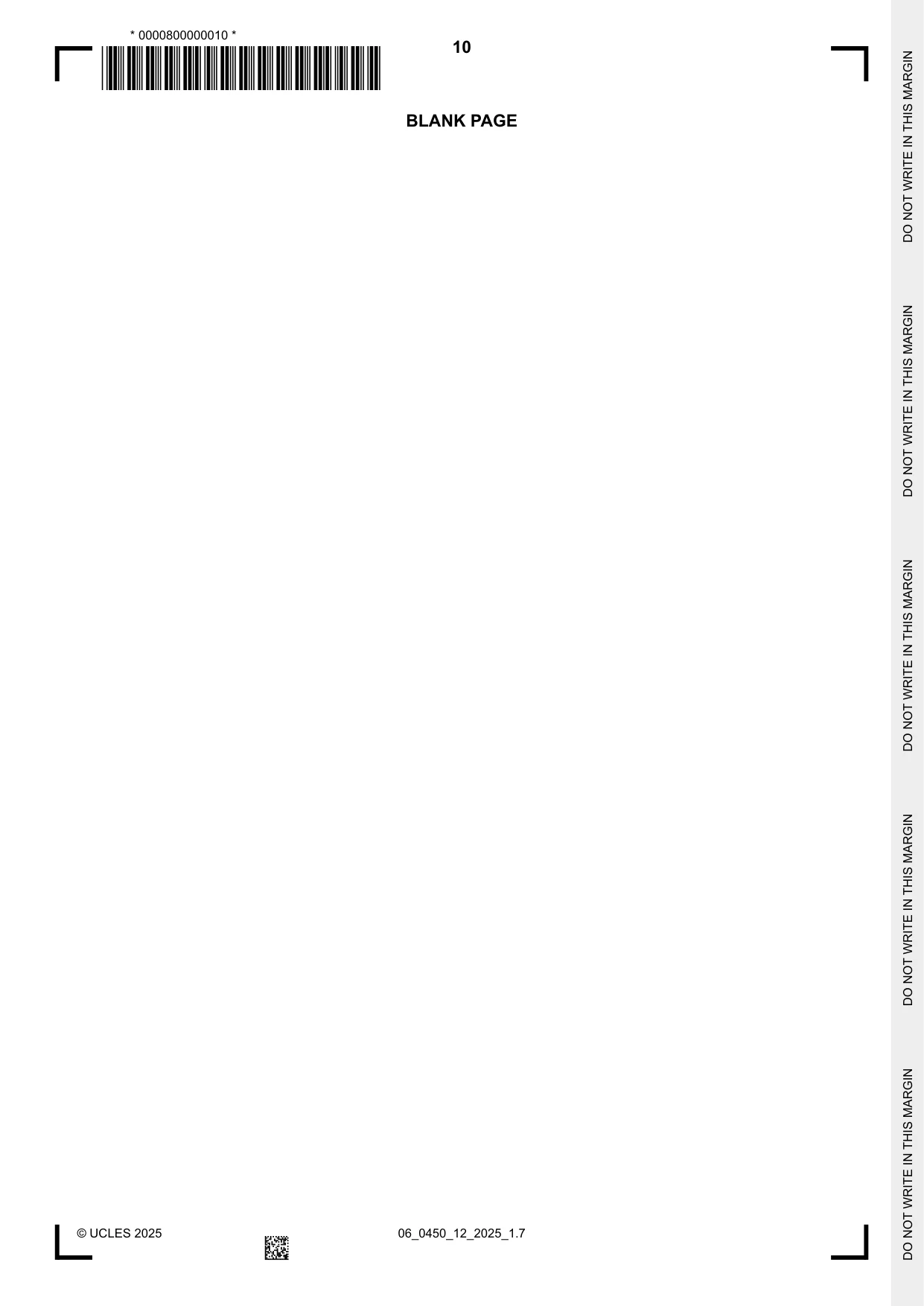 Cambridge IGCSE Business Studies 0450 2025 May/June Paper 1 · Variant 2 question paper, page 10 of 12