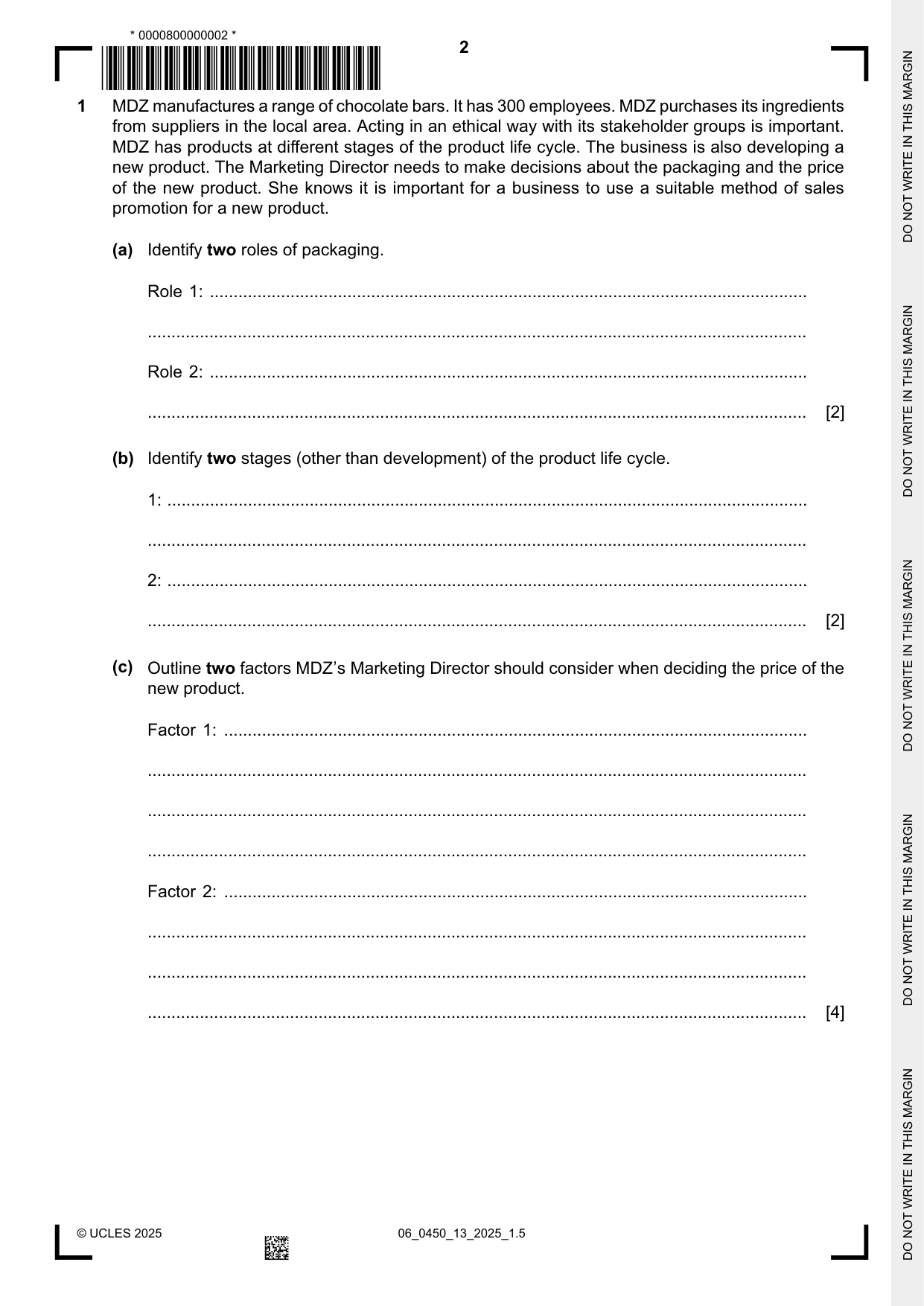 Cambridge IGCSE Business Studies 0450 2025 May/June Paper 1 · Variant 3 question paper, page 2 of 12
