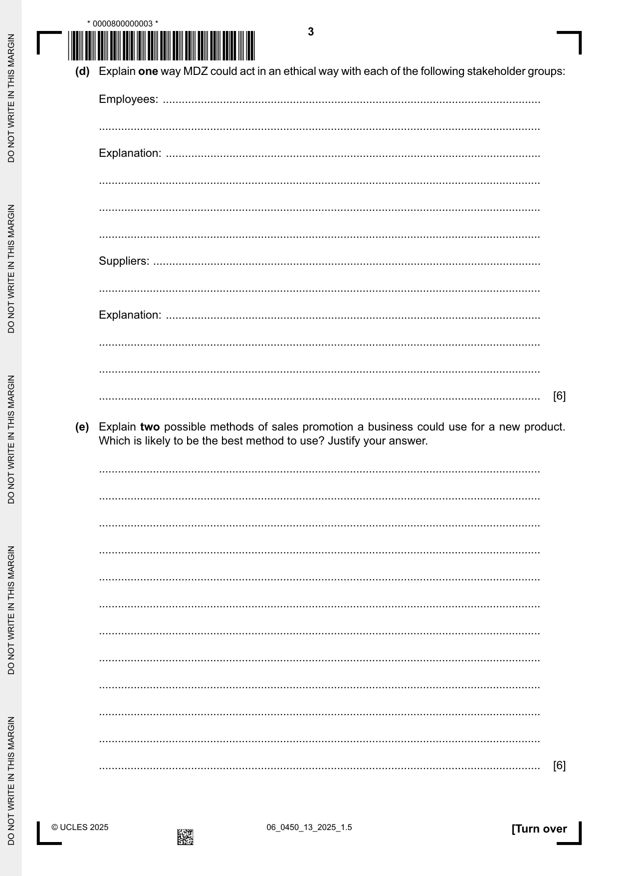 Cambridge IGCSE Business Studies 0450 2025 May/June Paper 1 · Variant 3 question paper, page 3 of 12