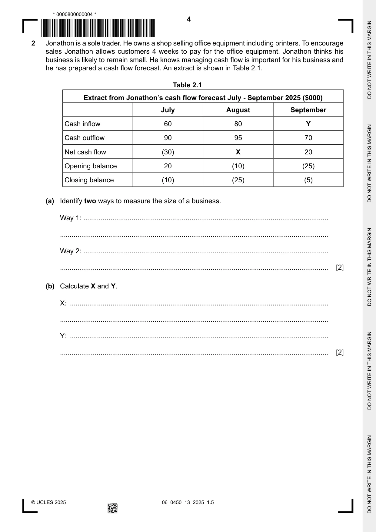 Cambridge IGCSE Business Studies 0450 2025 May/June Paper 1 · Variant 3 question paper, page 4 of 12