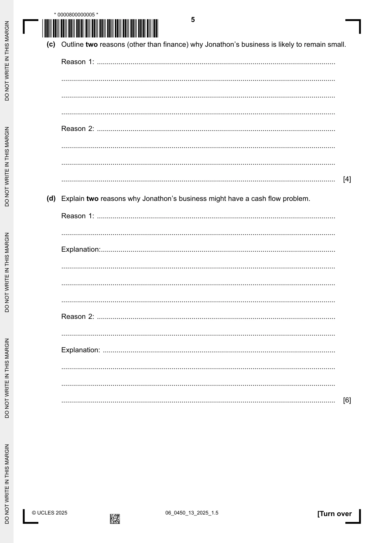 Cambridge IGCSE Business Studies 0450 2025 May/June Paper 1 · Variant 3 question paper, page 5 of 12