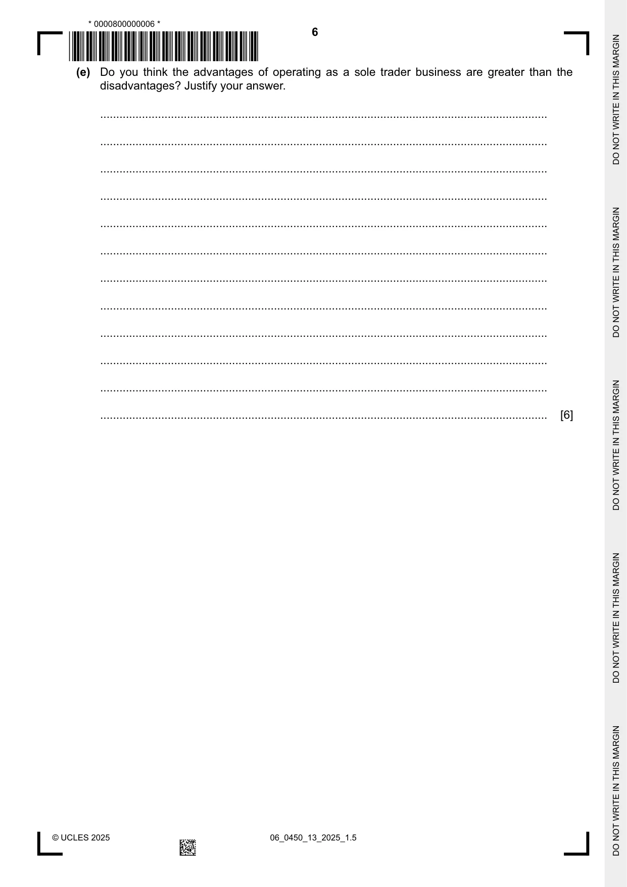 Cambridge IGCSE Business Studies 0450 2025 May/June Paper 1 · Variant 3 question paper, page 6 of 12
