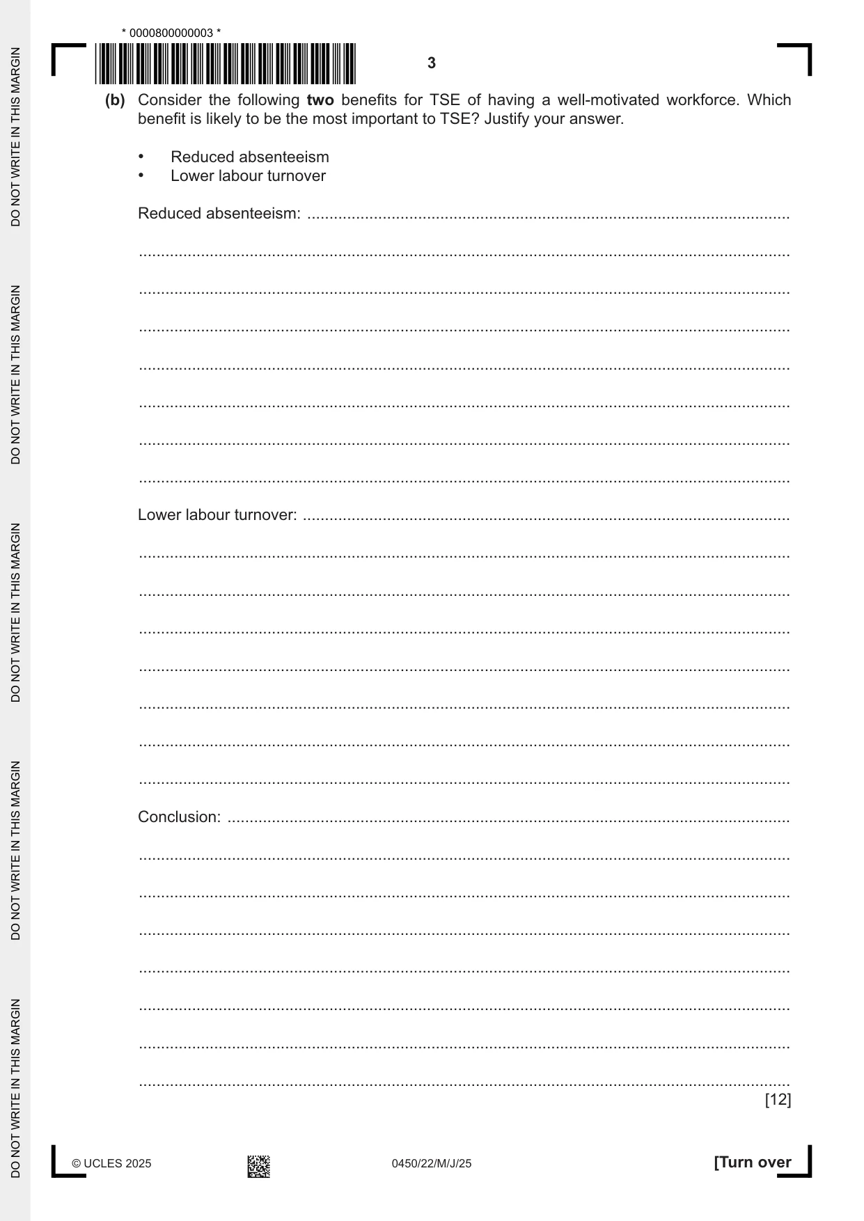 Cambridge IGCSE Business Studies 0450 2025 May/June Paper 2 · Variant 2 question paper, page 3 of 12