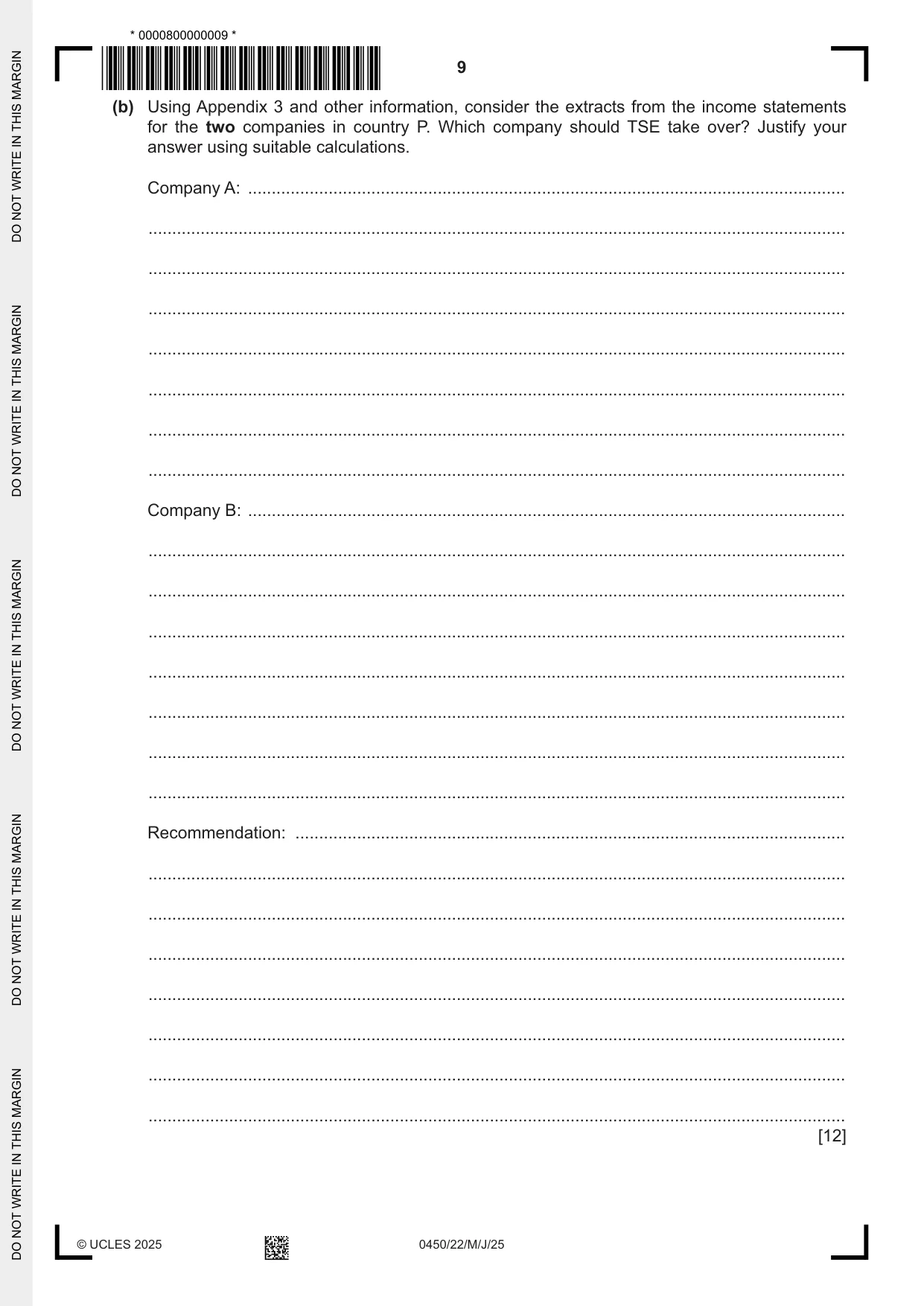 Cambridge IGCSE Business Studies 0450 2025 May/June Paper 2 · Variant 2 question paper, page 9 of 12
