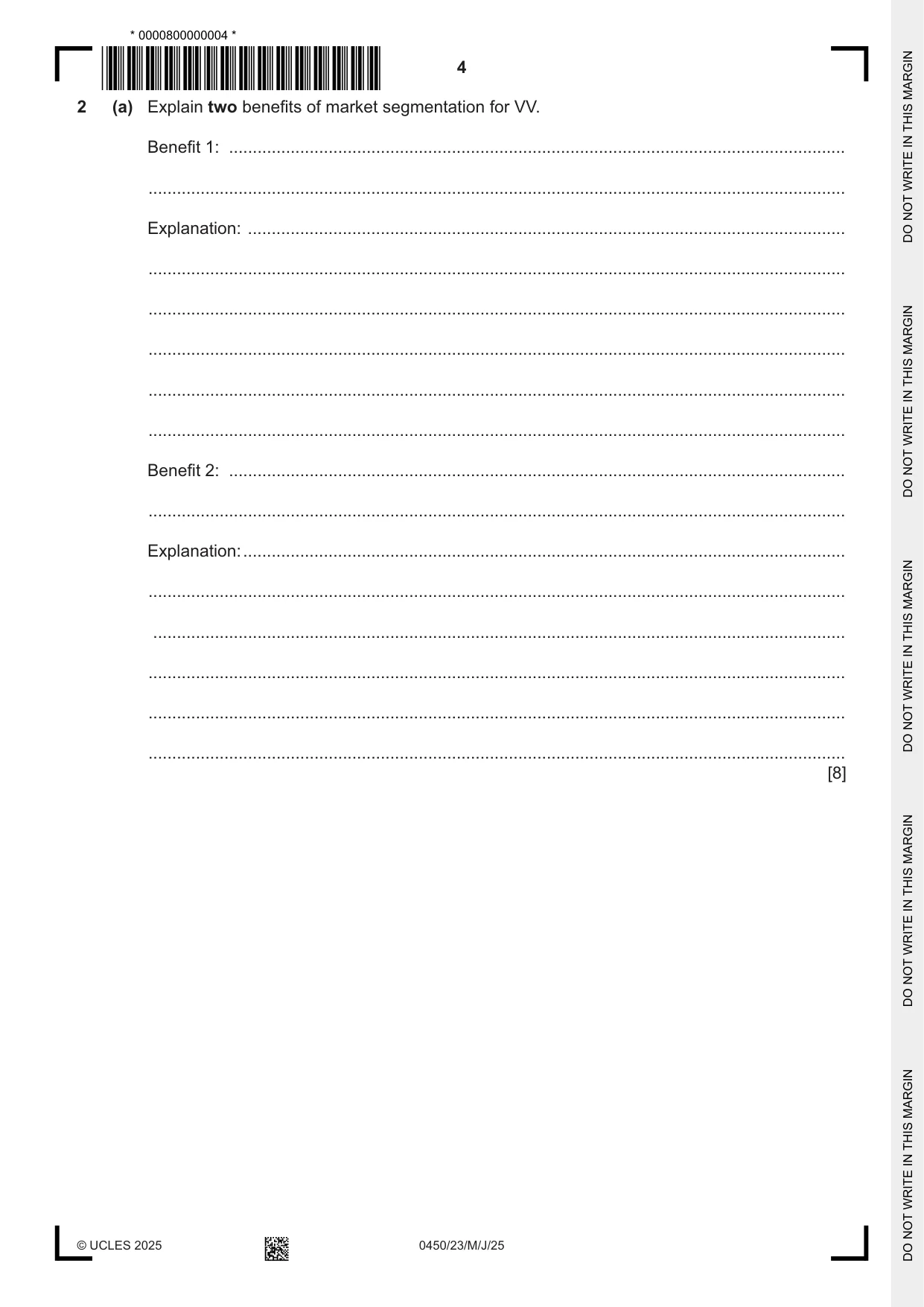 Cambridge IGCSE Business Studies 0450 2025 May/June Paper 2 · Variant 3 question paper, page 4 of 12