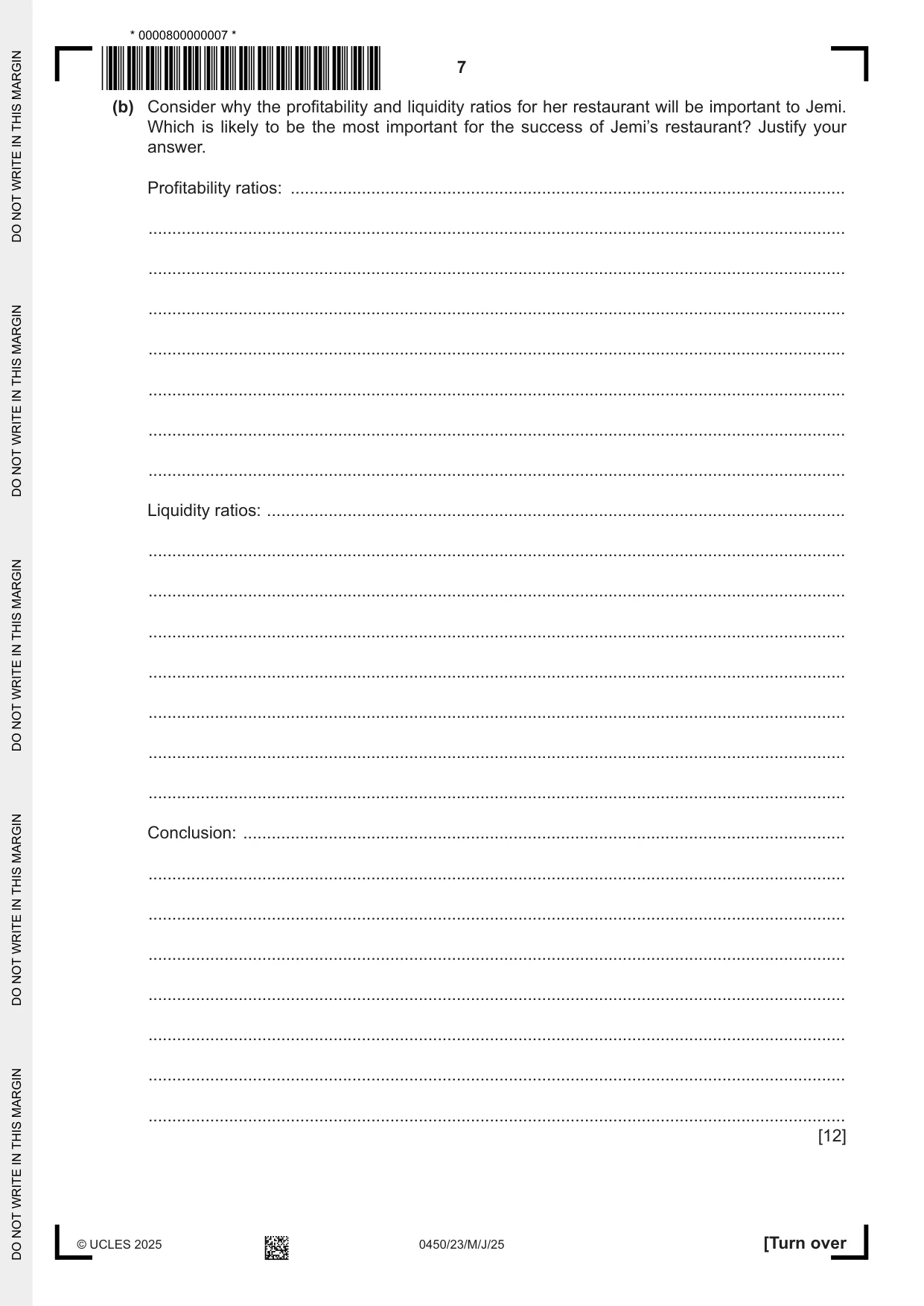 Cambridge IGCSE Business Studies 0450 2025 May/June Paper 2 · Variant 3 question paper, page 7 of 12