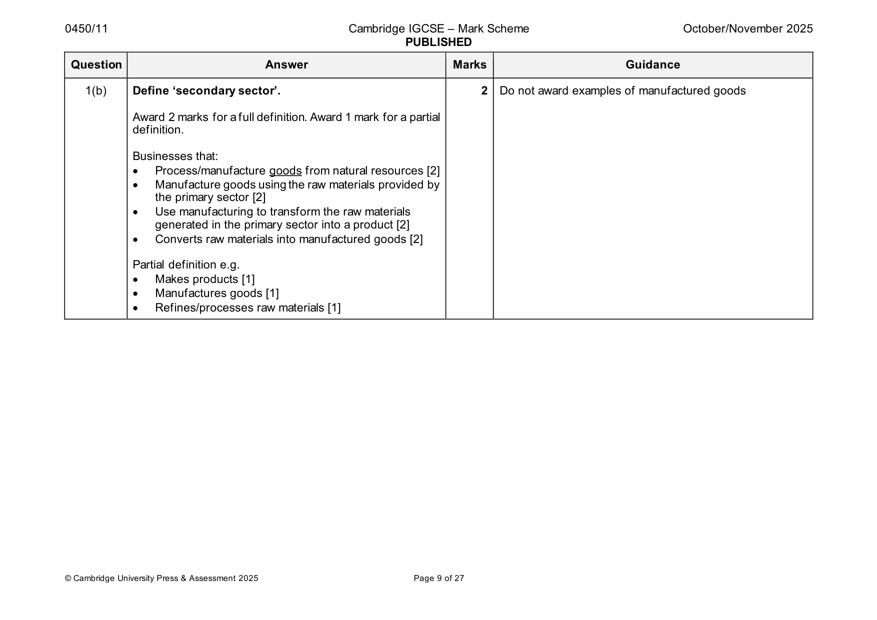 Mark scheme, page 9 of 27