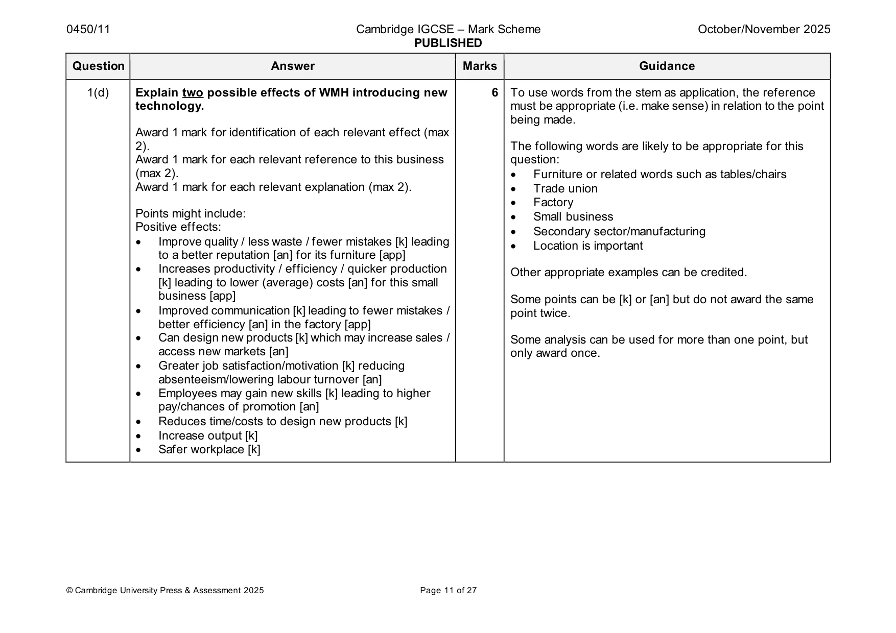 Mark scheme, page 11 of 27