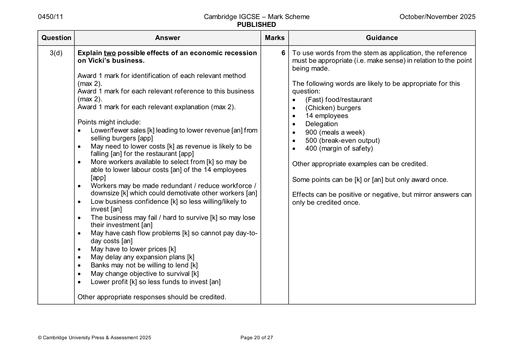 Mark scheme, page 20 of 27