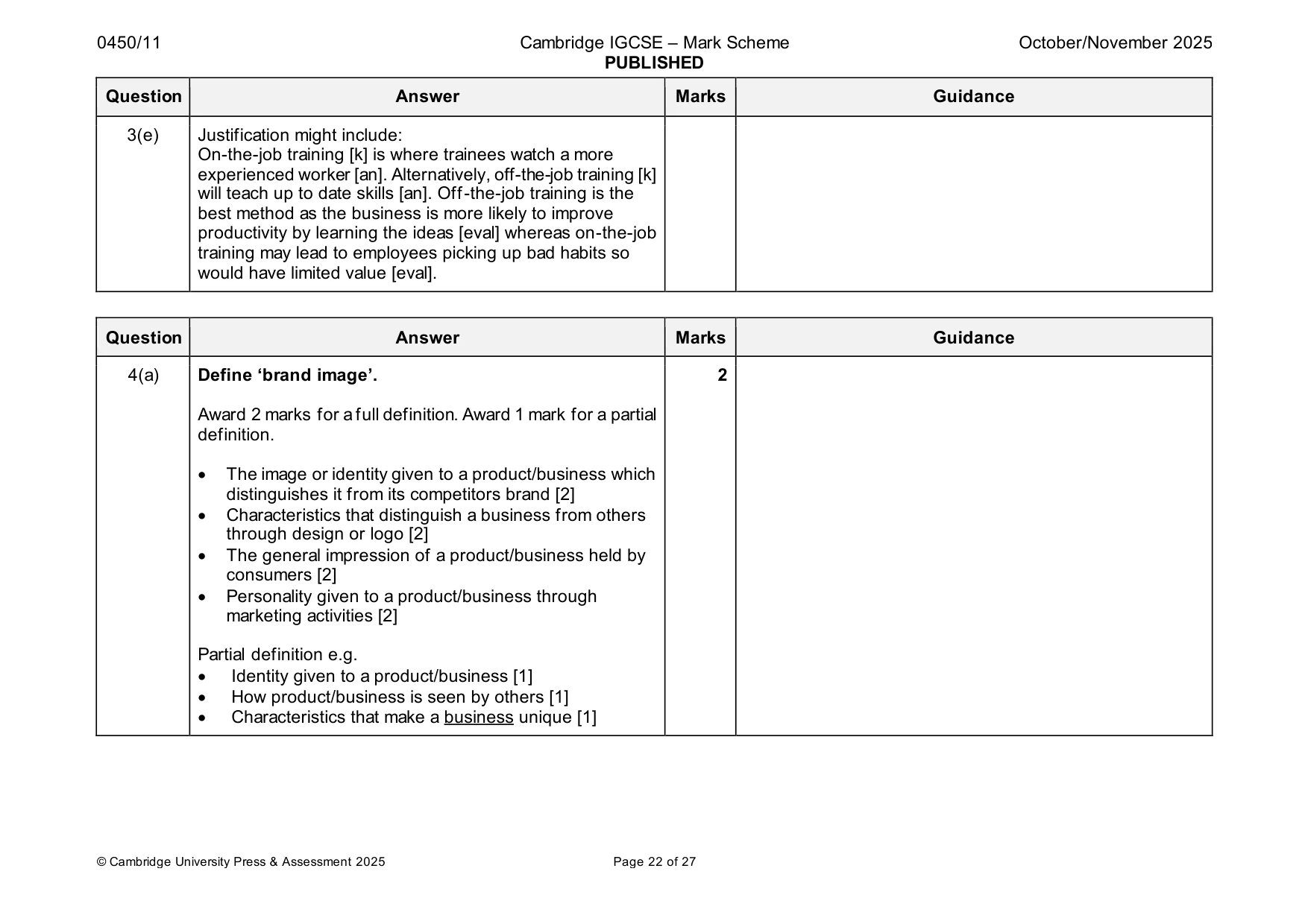 Mark scheme, page 22 of 27