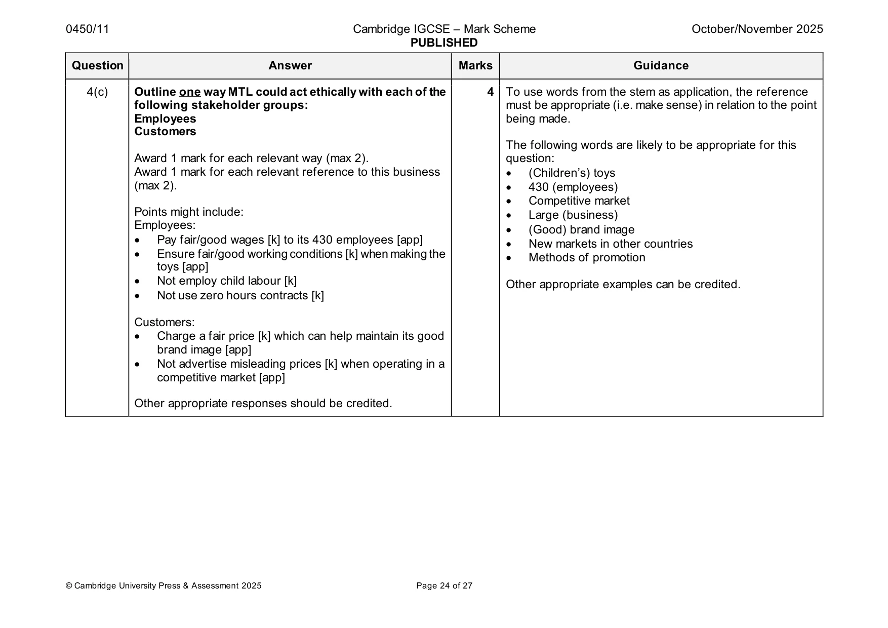 Mark scheme, page 24 of 27