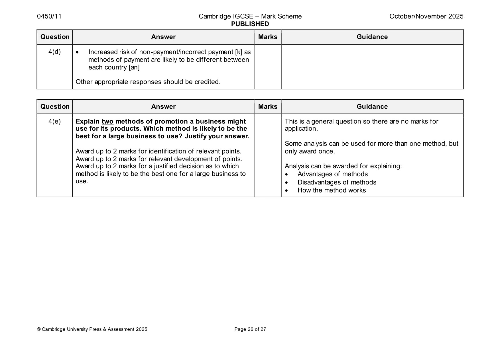 Mark scheme, page 26 of 27
