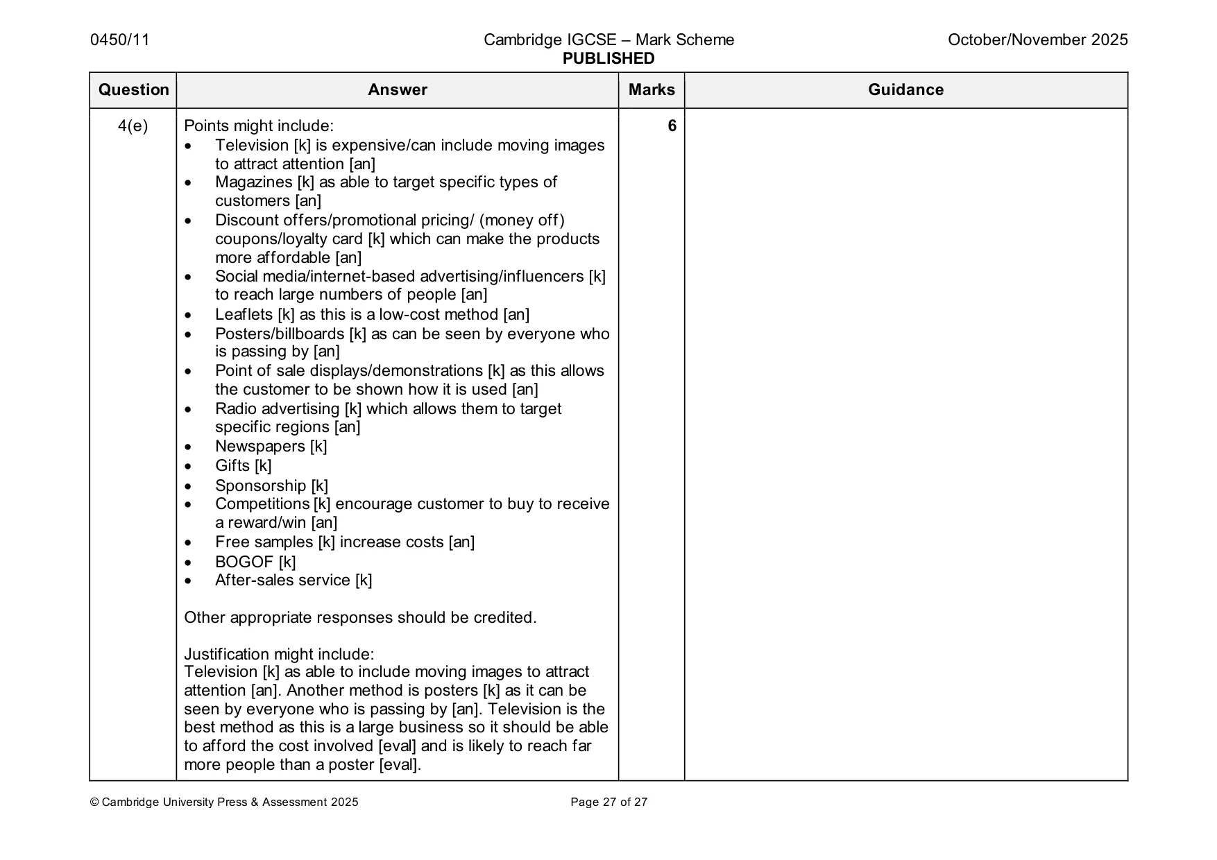 Mark scheme, page 27 of 27