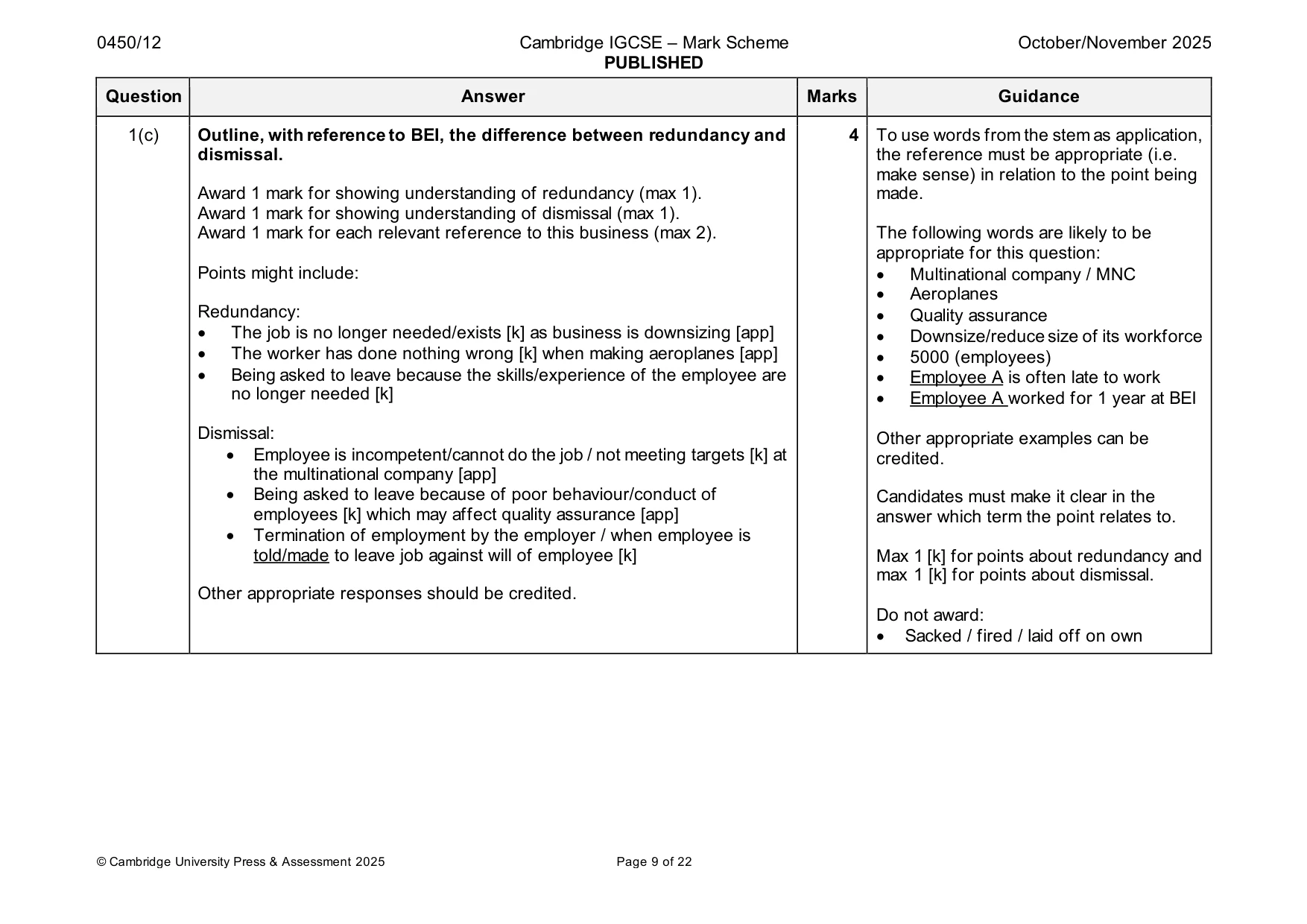 Mark scheme, page 9 of 22