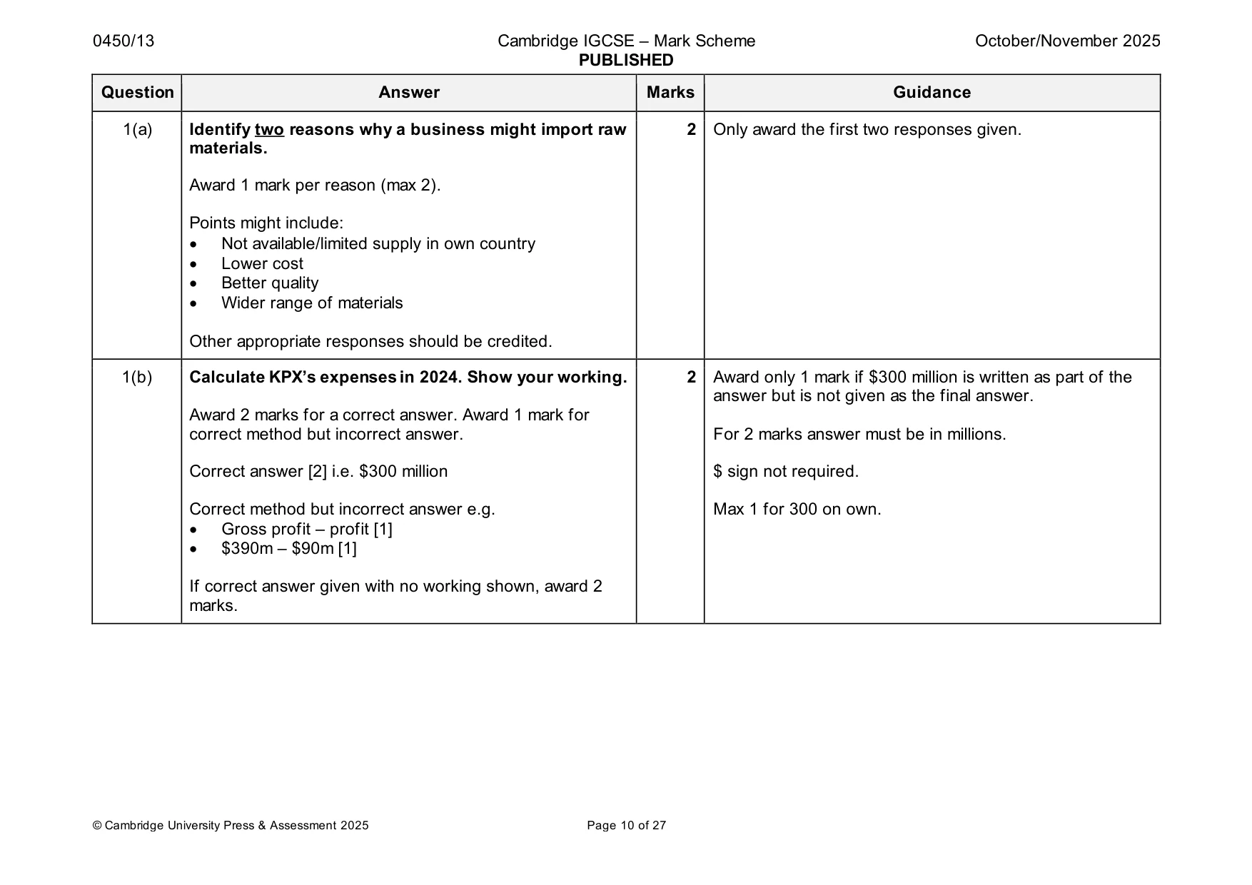 Mark scheme, page 10 of 27