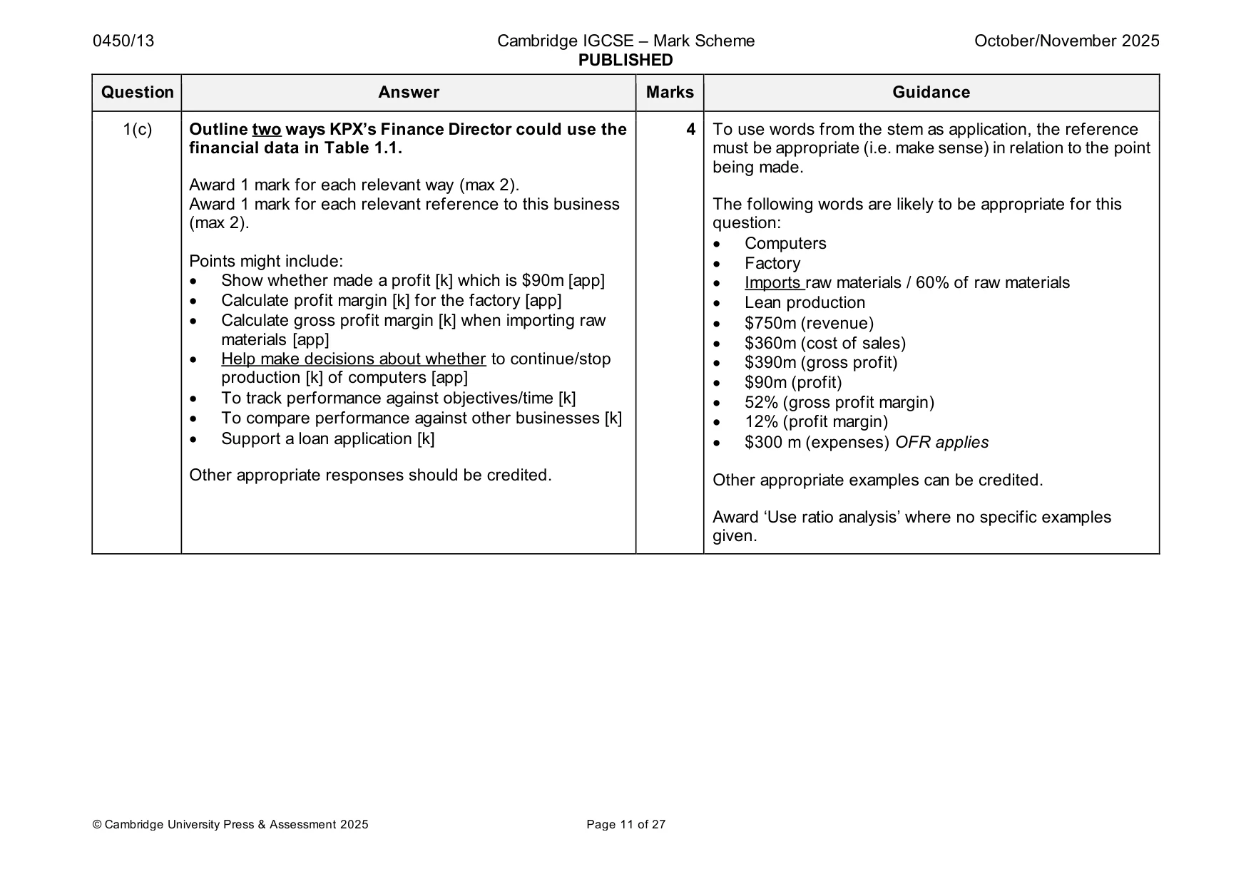 Mark scheme, page 11 of 27