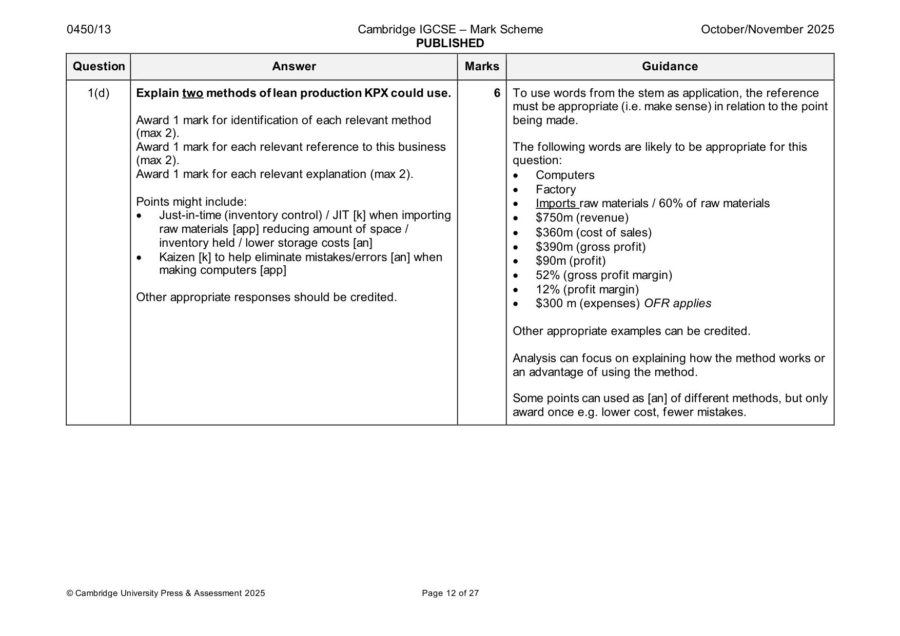 Mark scheme, page 12 of 27