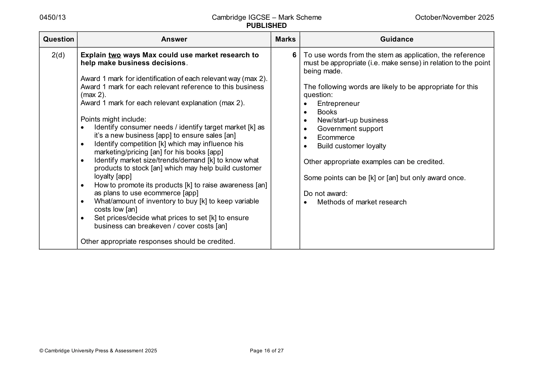 Mark scheme, page 16 of 27
