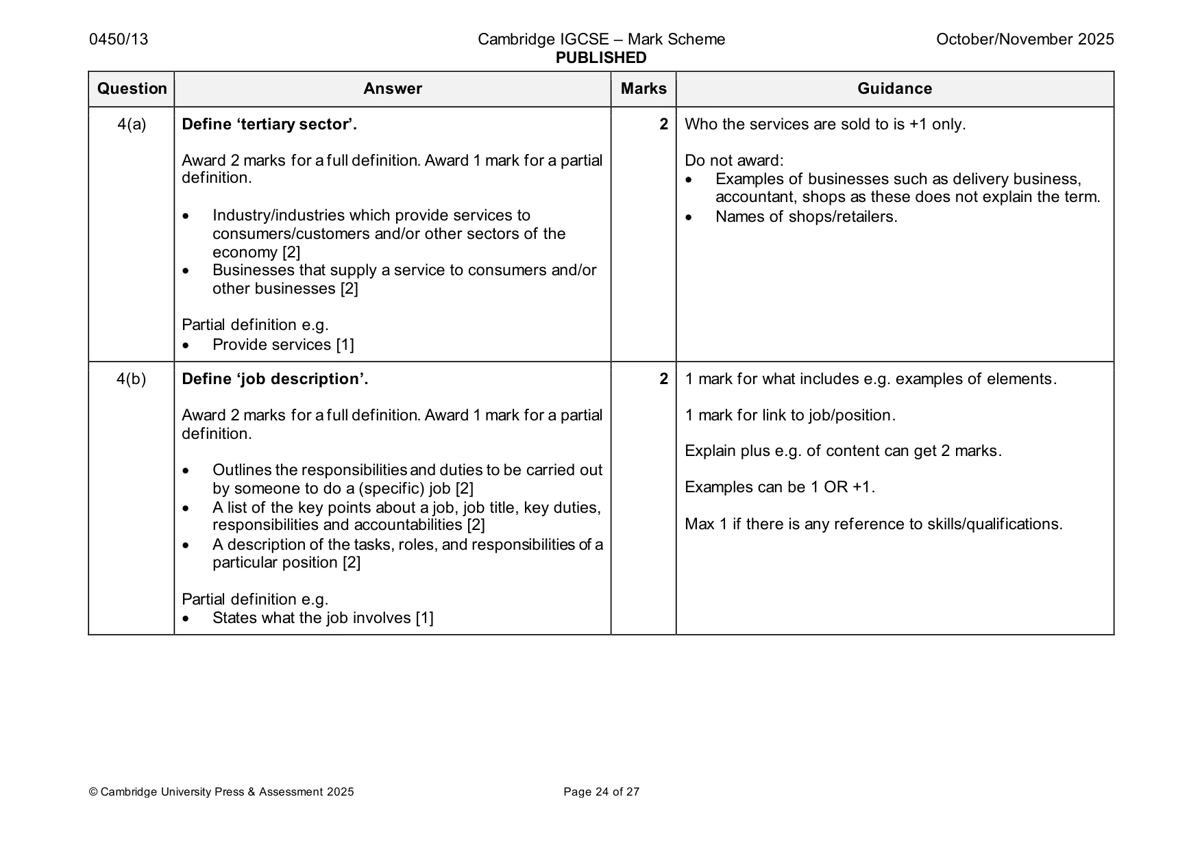 Mark scheme, page 24 of 27