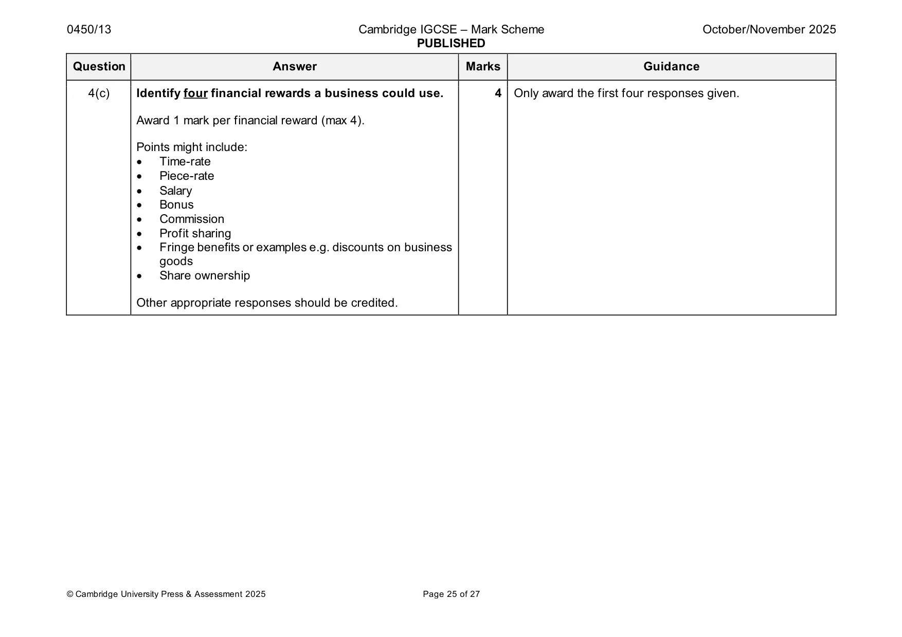 Mark scheme, page 25 of 27