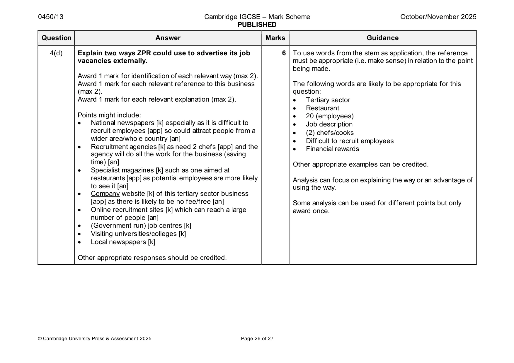 Mark scheme, page 26 of 27