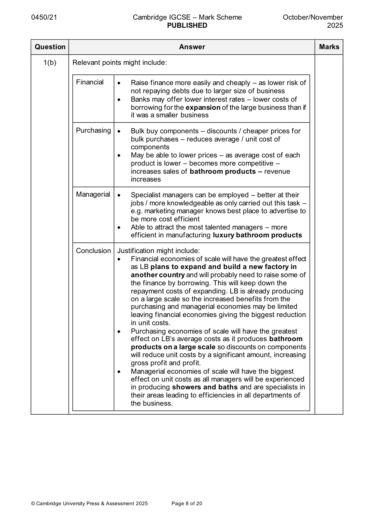 Mark scheme, page 8 of 20