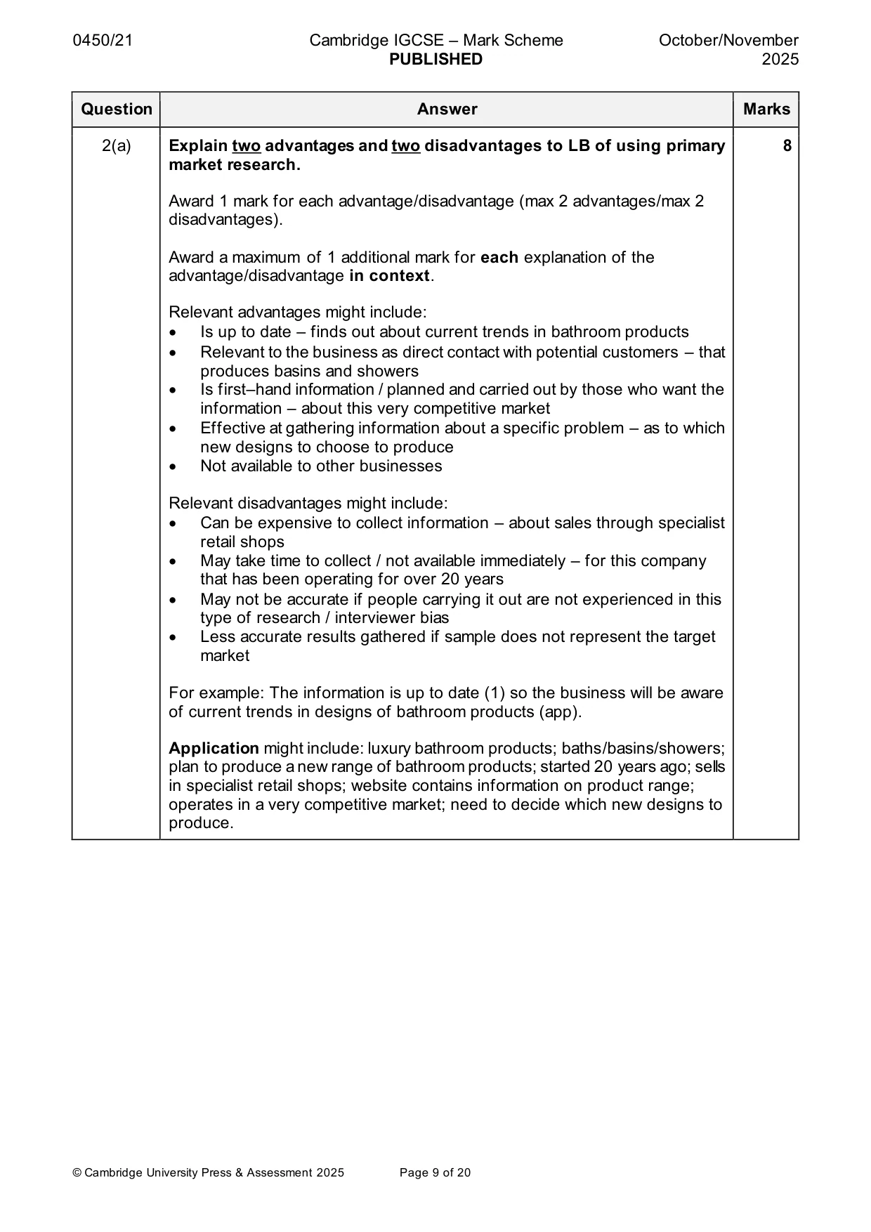 Mark scheme, page 9 of 20