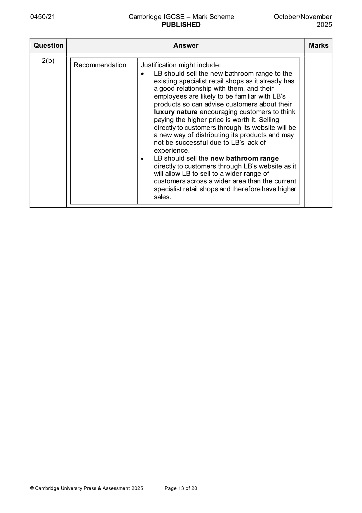 Mark scheme, page 13 of 20