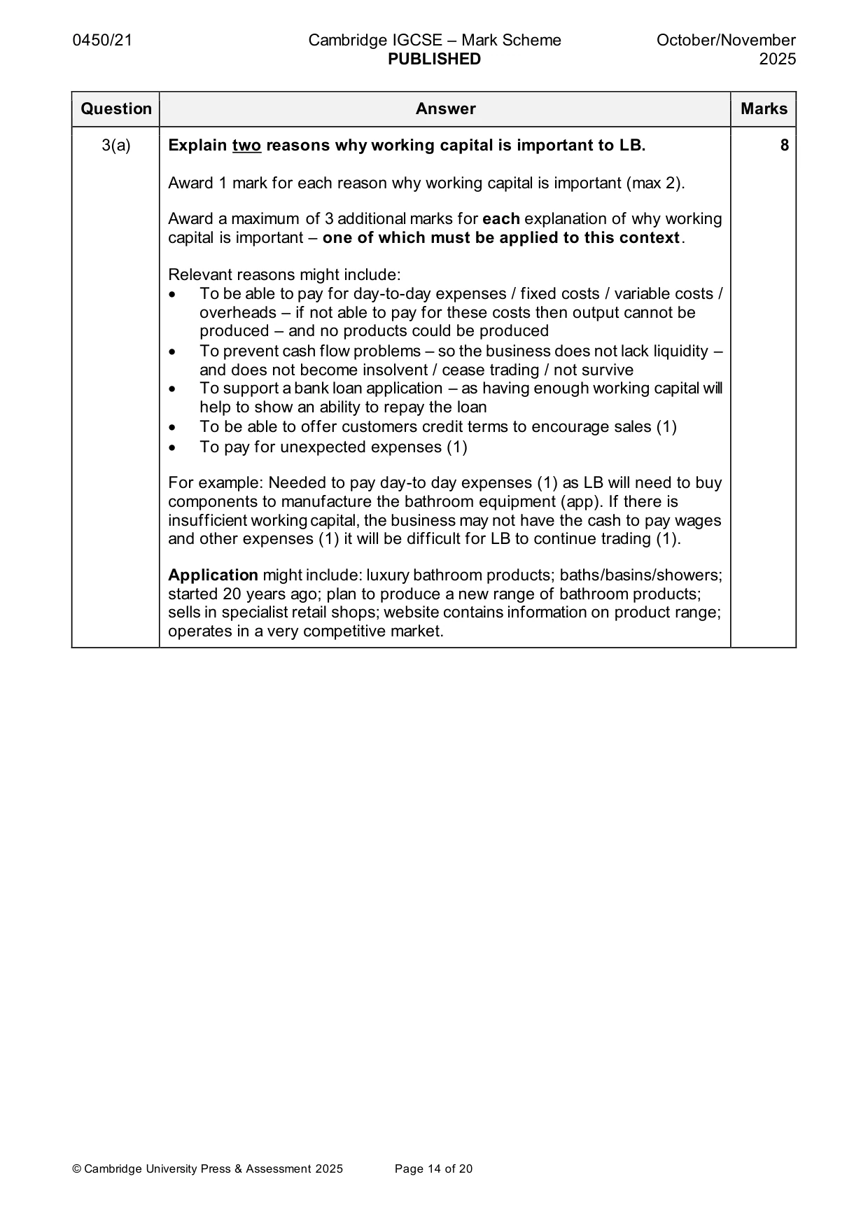 Mark scheme, page 14 of 20