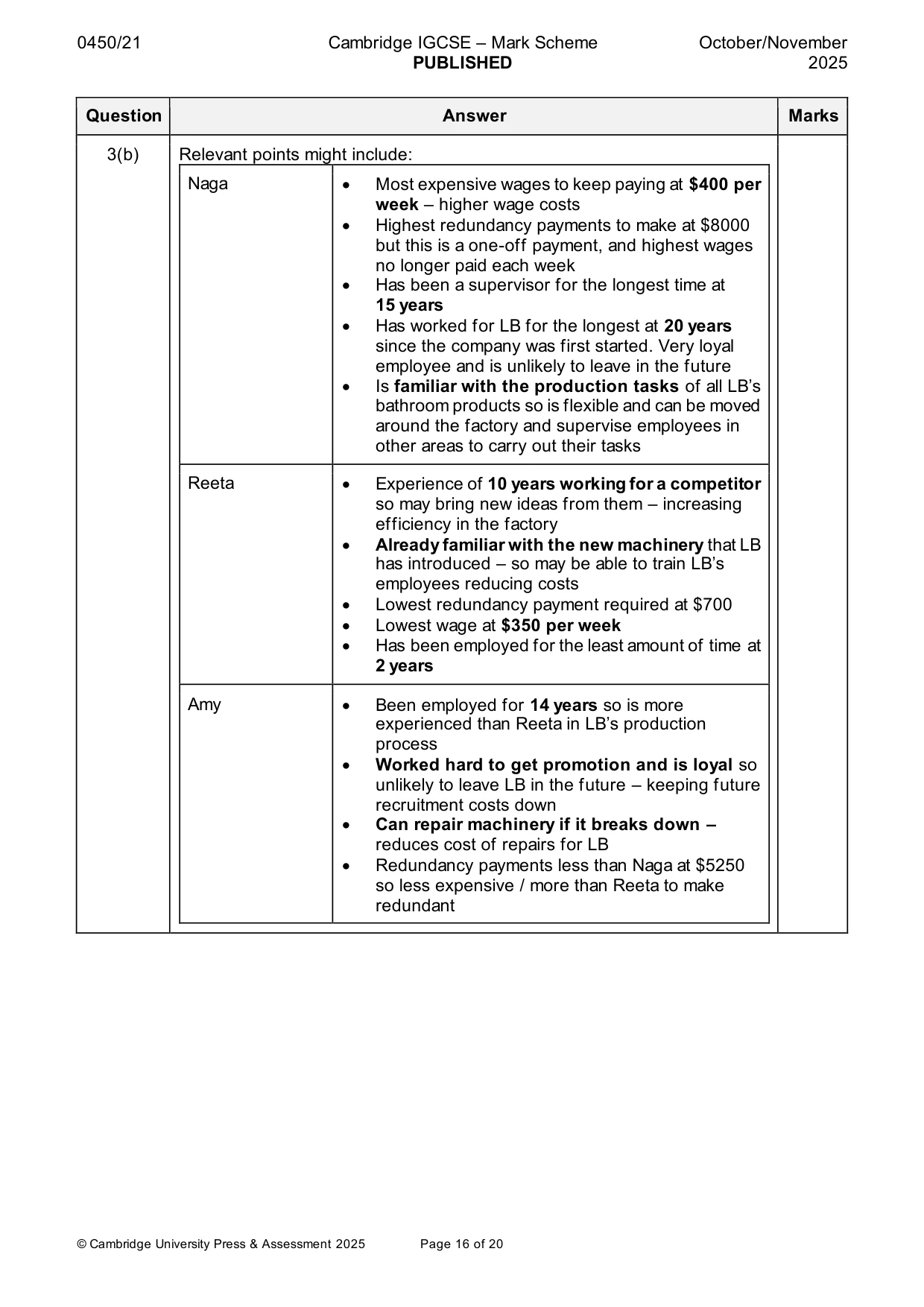 Mark scheme, page 16 of 20