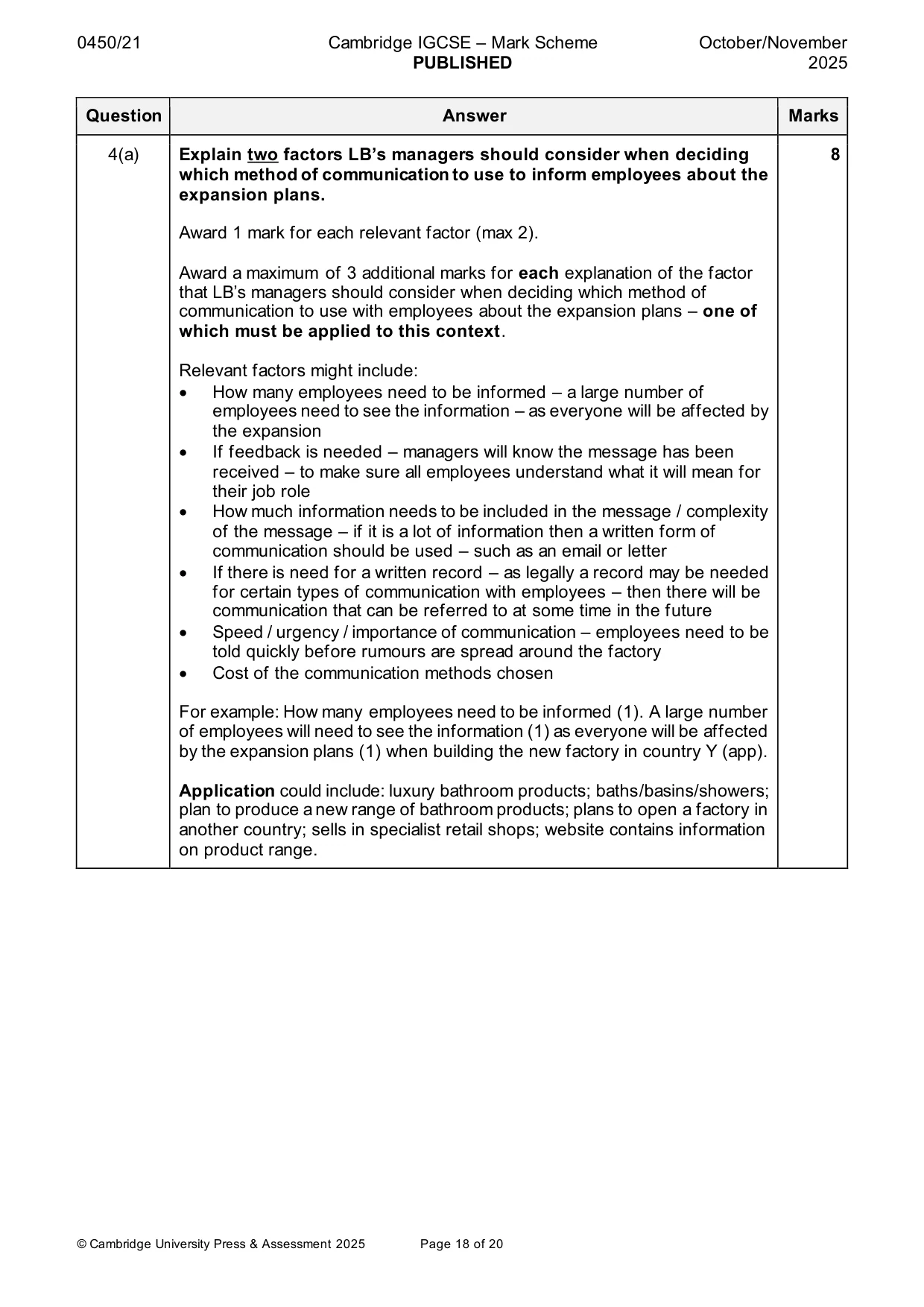 Mark scheme, page 18 of 20