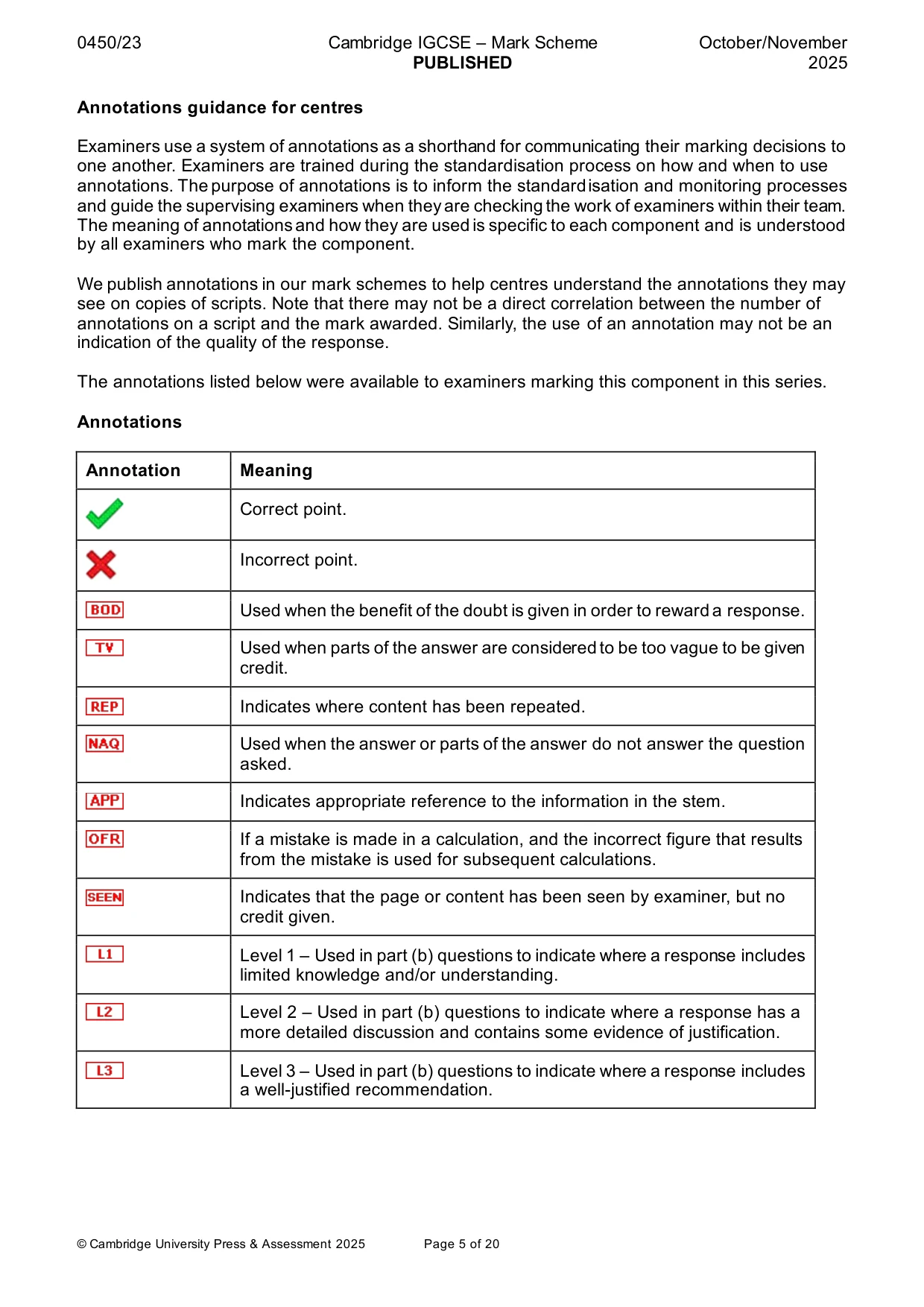 Mark scheme, page 5 of 20
