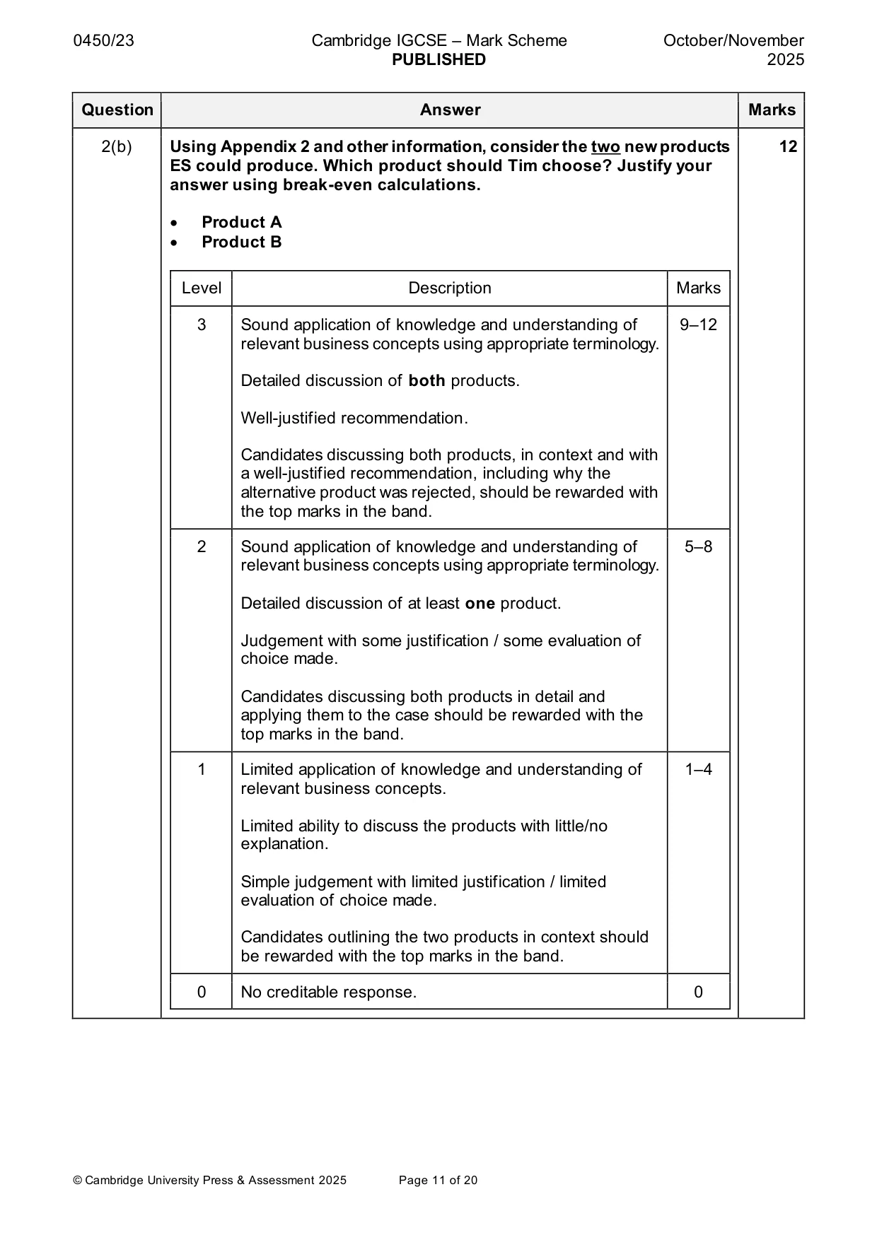 Mark scheme, page 11 of 20