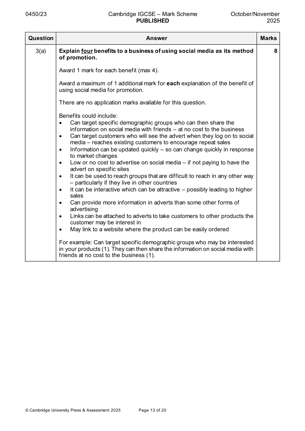 Mark scheme, page 13 of 20