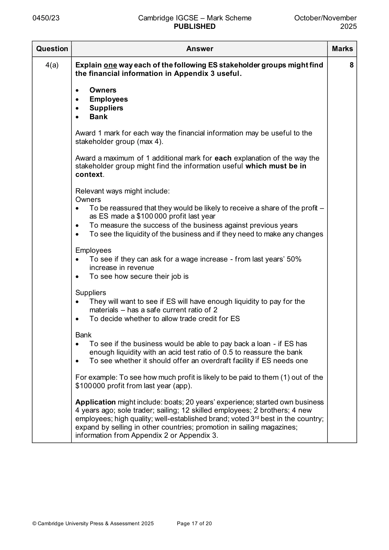 Mark scheme, page 17 of 20