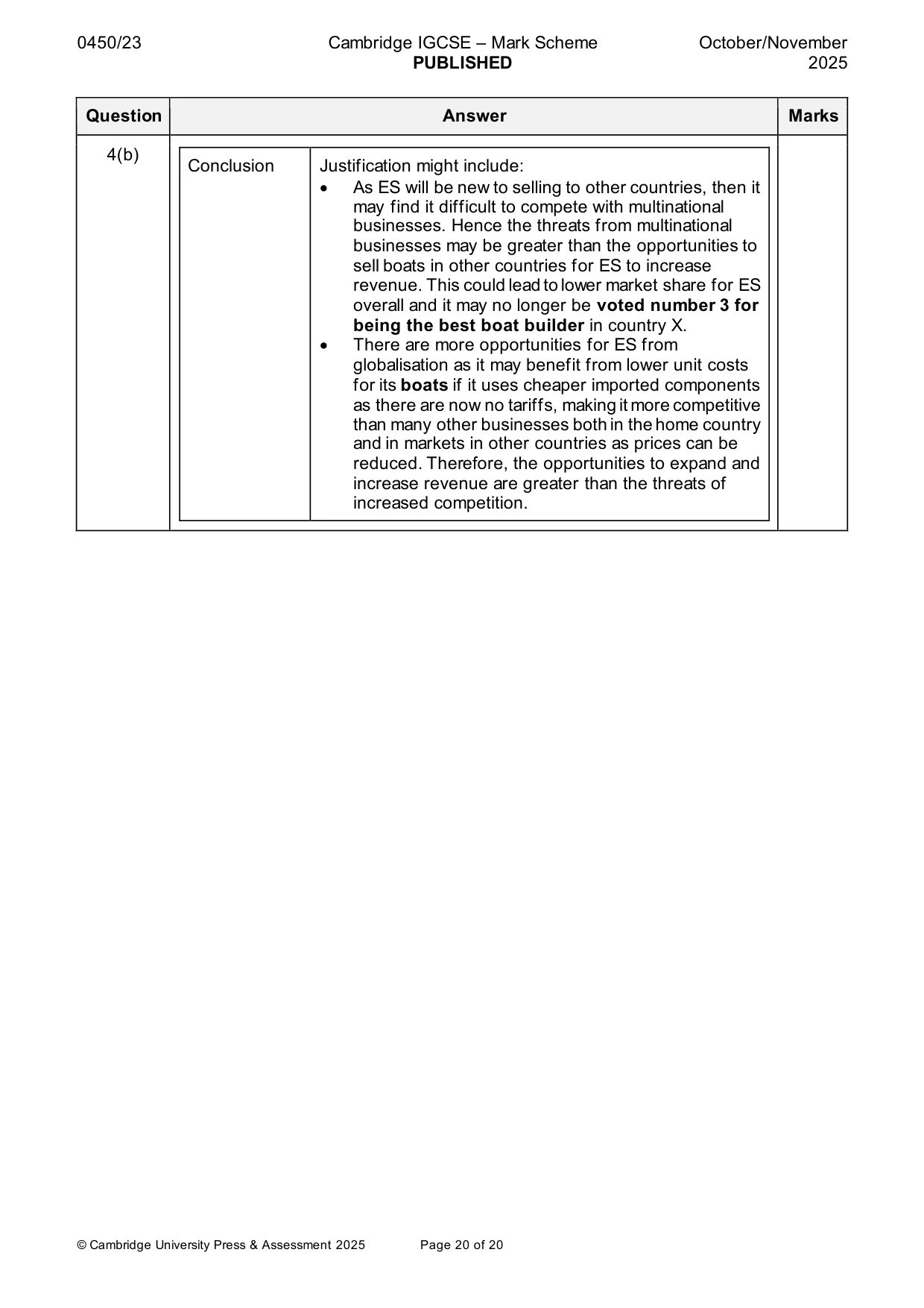 Mark scheme, page 20 of 20