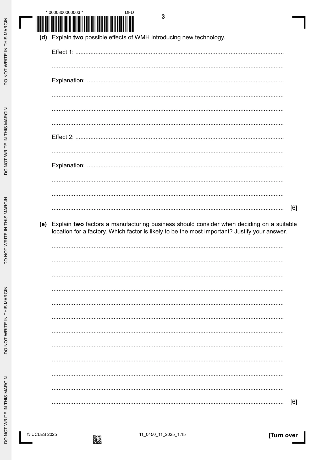 Cambridge IGCSE Business Studies 0450 2025 Oct/Nov Paper 1 · Variant 1 question paper, page 3 of 12