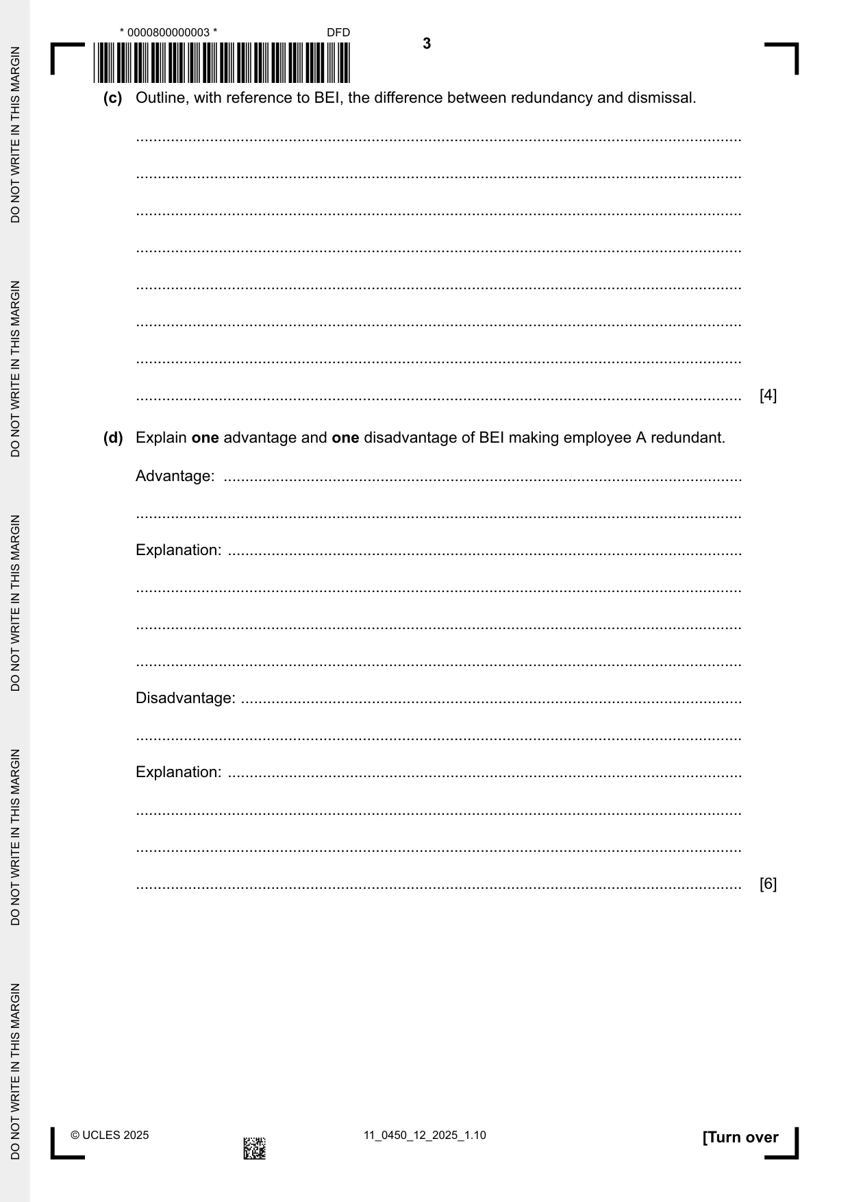 Cambridge IGCSE Business Studies 0450 2025 Oct/Nov Paper 1 · Variant 2 question paper, page 3 of 12