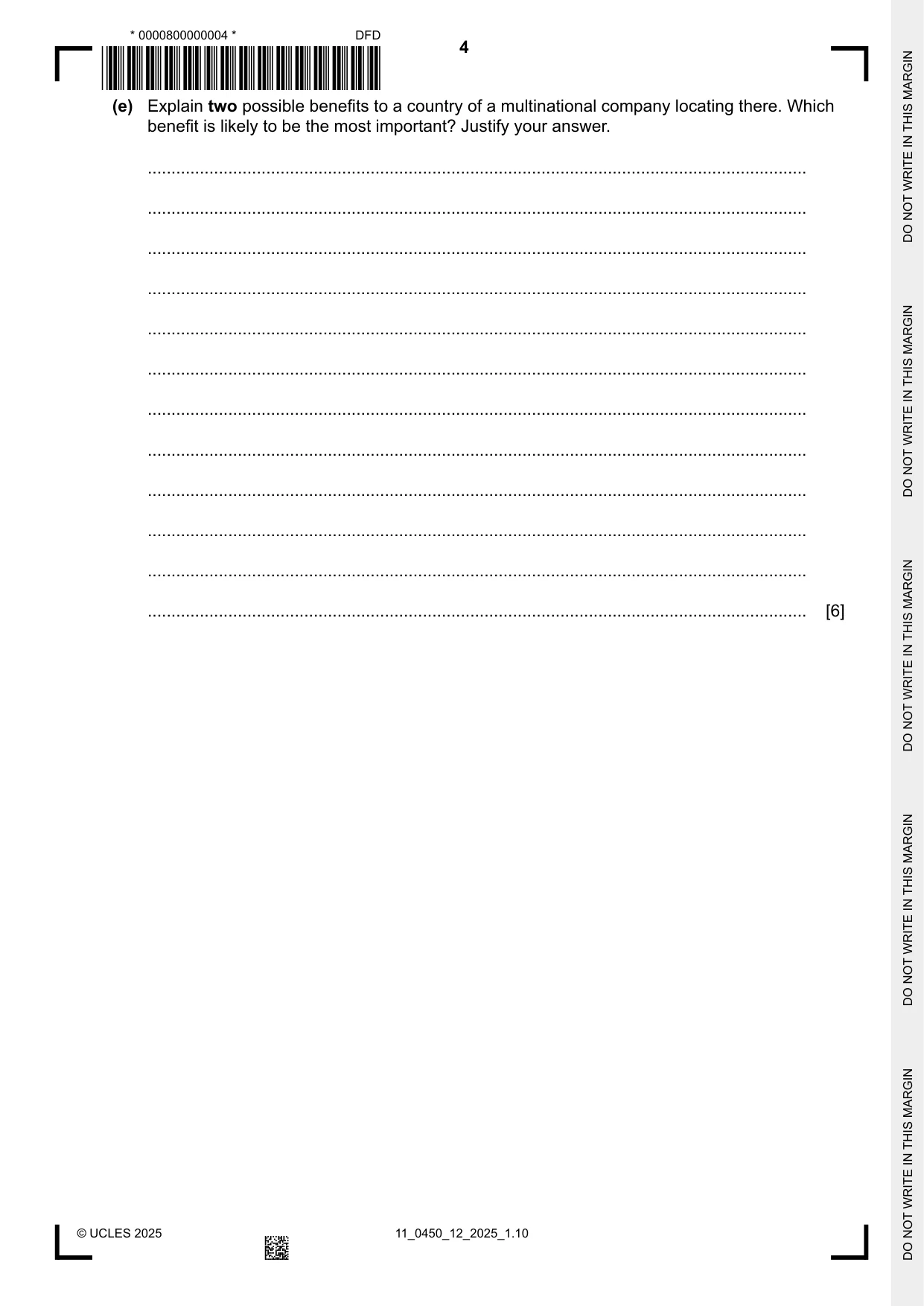 Cambridge IGCSE Business Studies 0450 2025 Oct/Nov Paper 1 · Variant 2 question paper, page 4 of 12