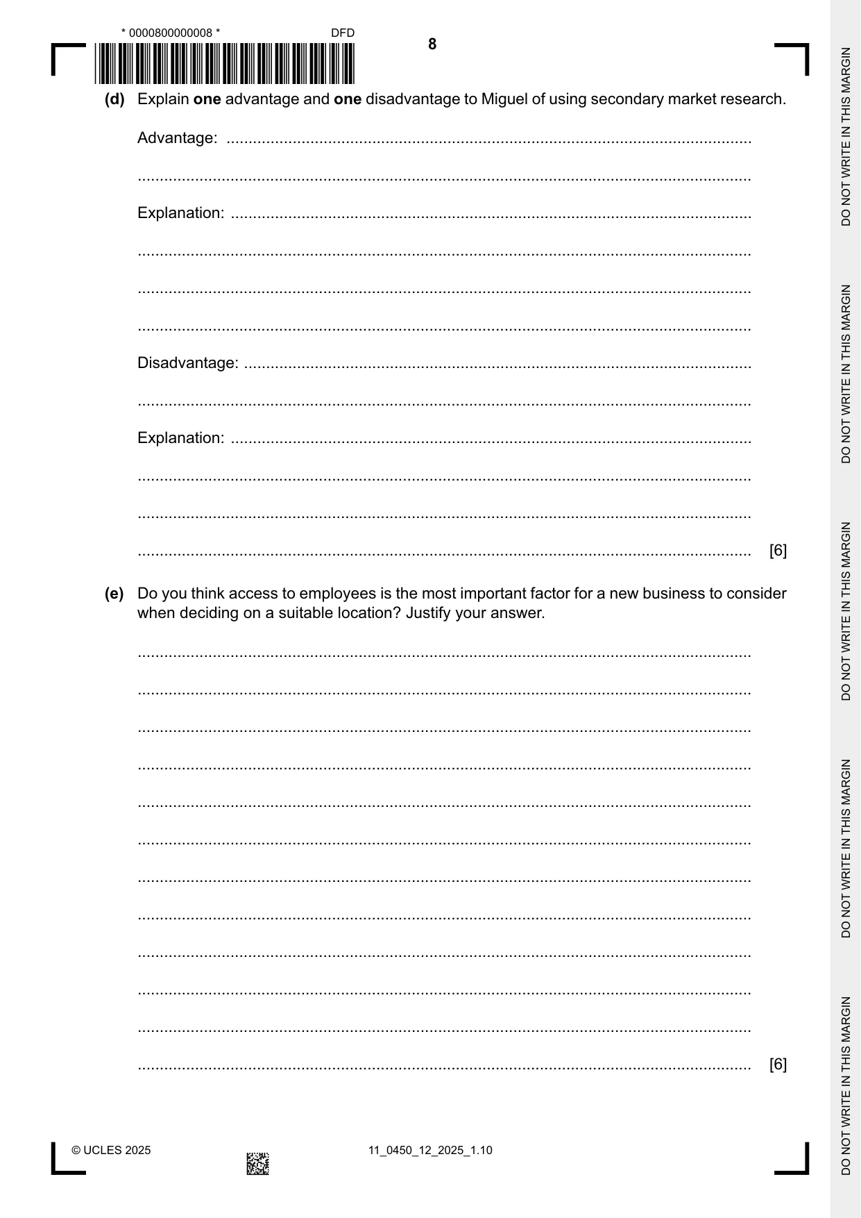 Cambridge IGCSE Business Studies 0450 2025 Oct/Nov Paper 1 · Variant 2 question paper, page 8 of 12