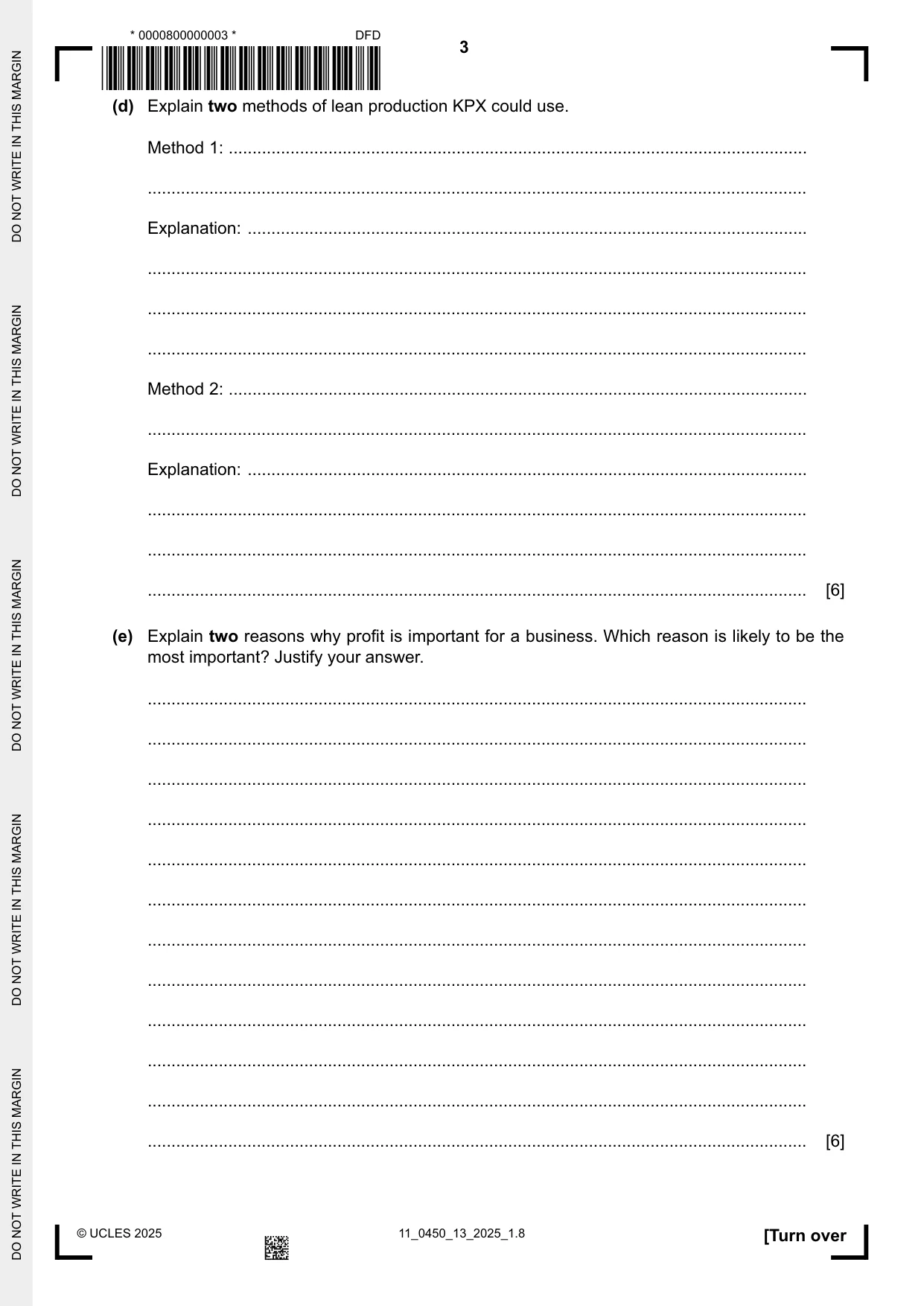 Cambridge IGCSE Business Studies 0450 2025 Oct/Nov Paper 1 · Variant 3 question paper, page 3 of 12