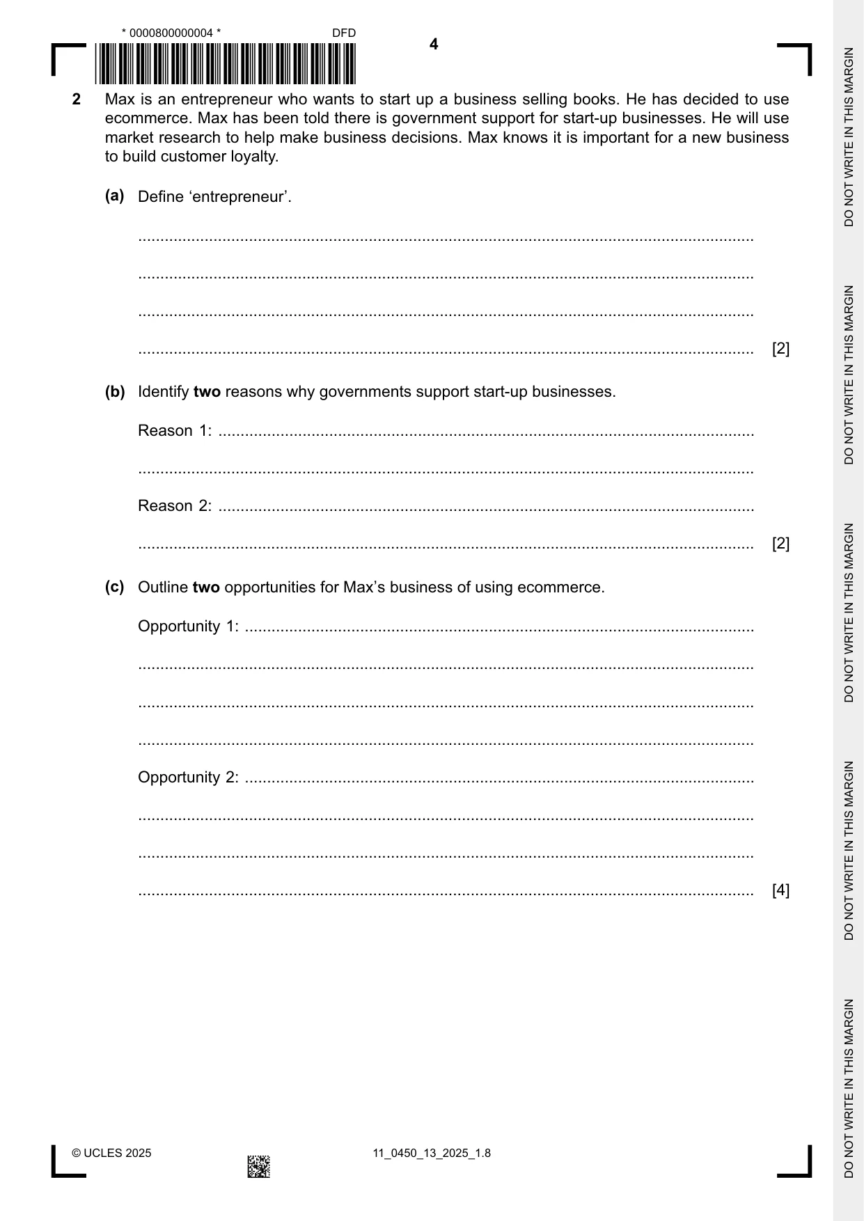 Cambridge IGCSE Business Studies 0450 2025 Oct/Nov Paper 1 · Variant 3 question paper, page 4 of 12