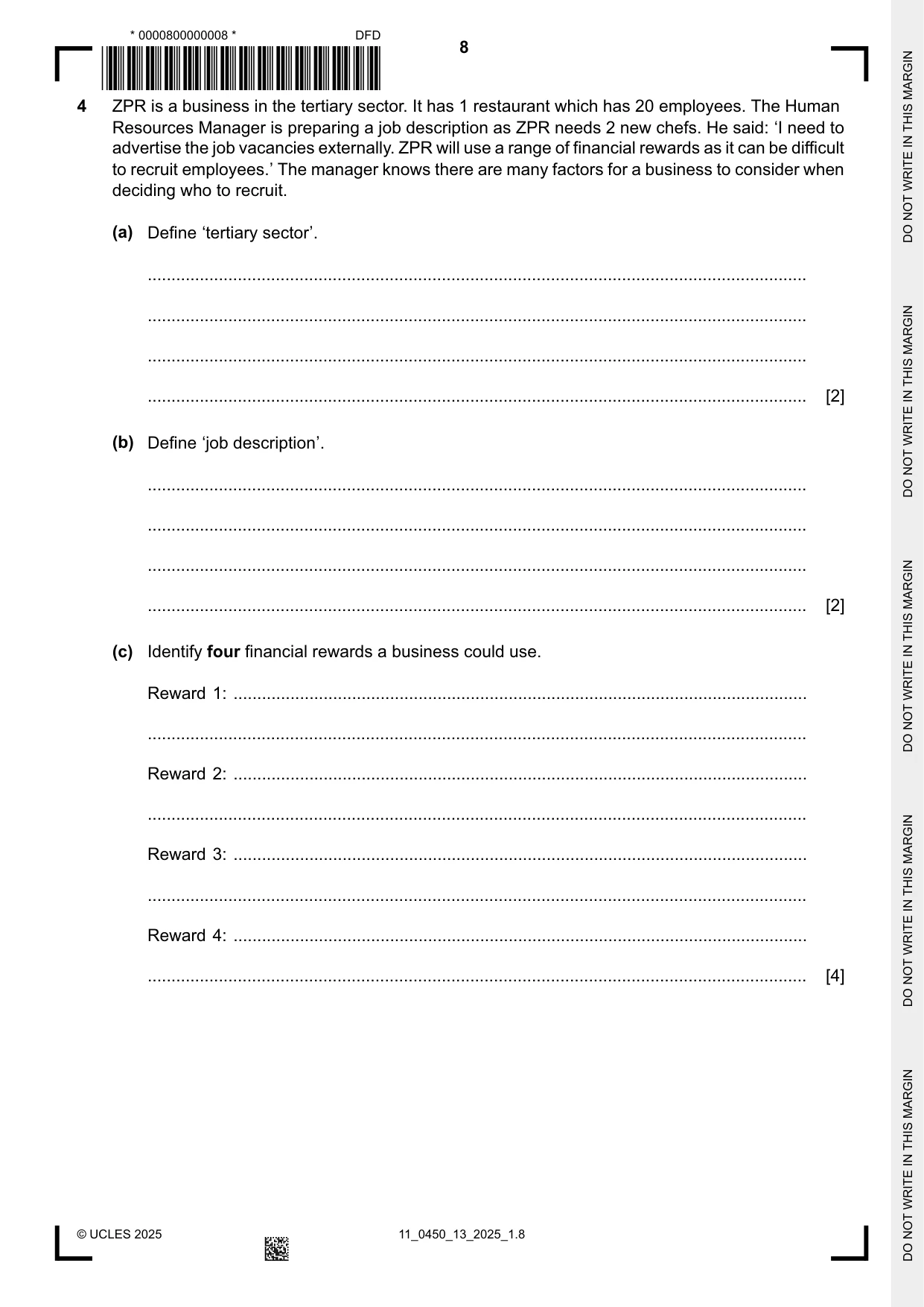 Cambridge IGCSE Business Studies 0450 2025 Oct/Nov Paper 1 · Variant 3 question paper, page 8 of 12