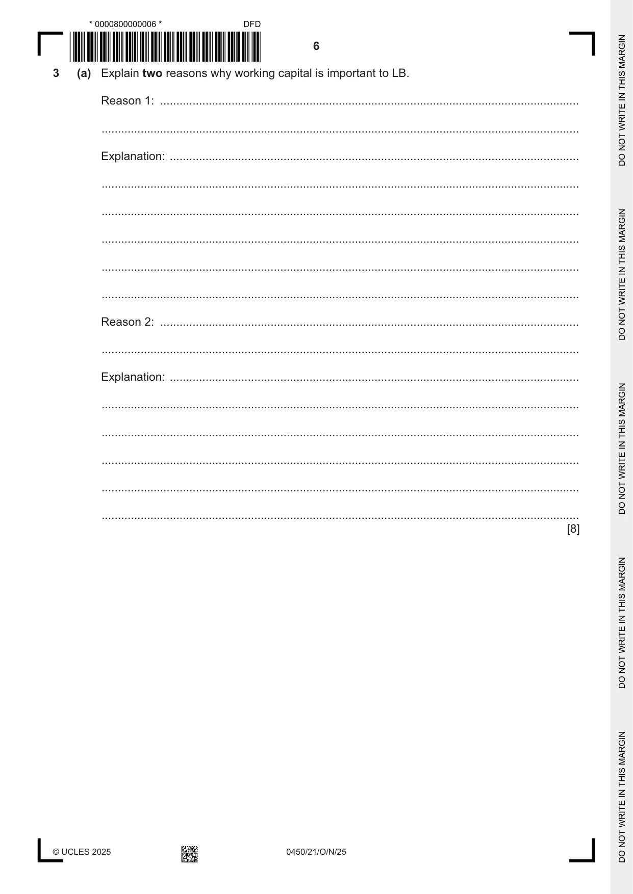 Cambridge IGCSE Business Studies 0450 2025 Oct/Nov Paper 2 · Variant 1 question paper, page 6 of 12