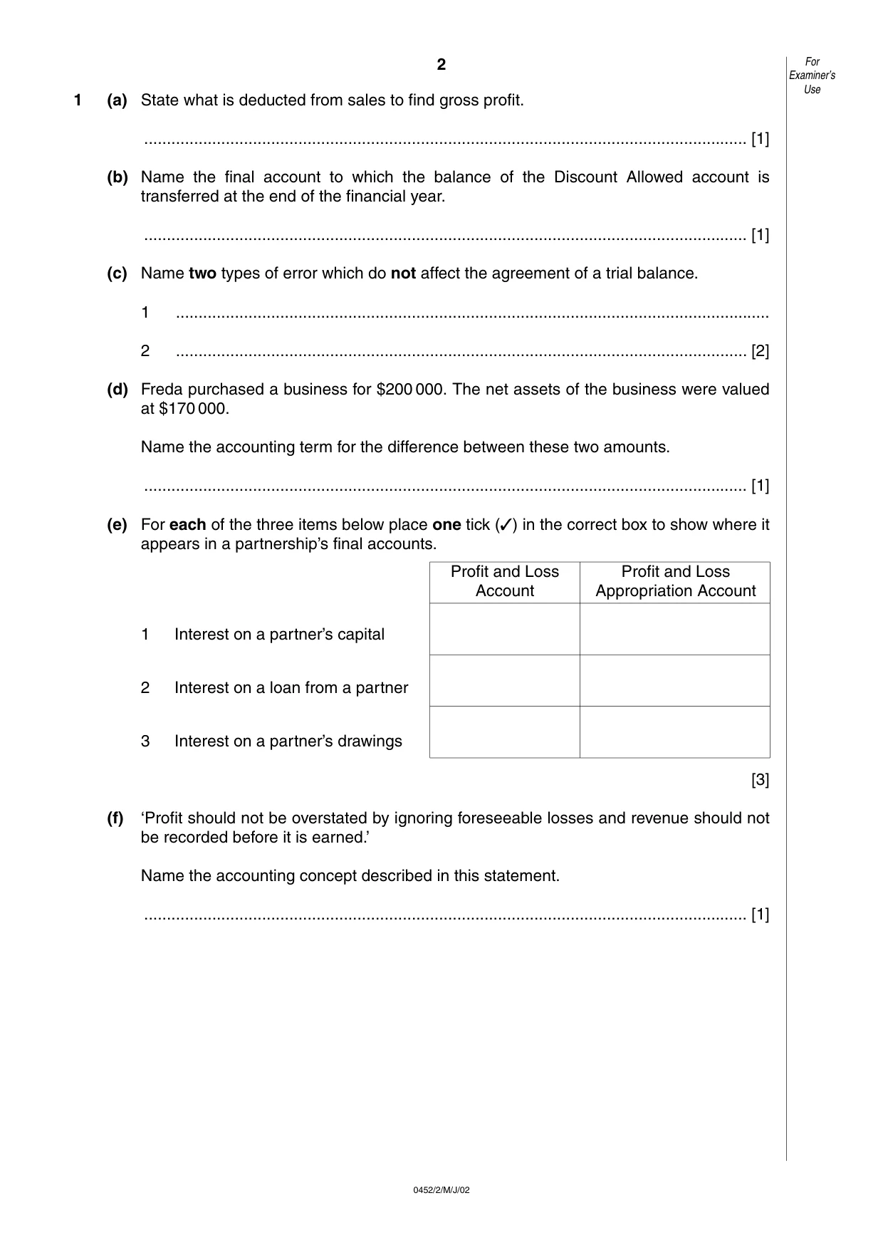 Cambridge IGCSE Accounting 0452 2002 May/June Paper 2 · Variant 1 question paper, page 2 of 12