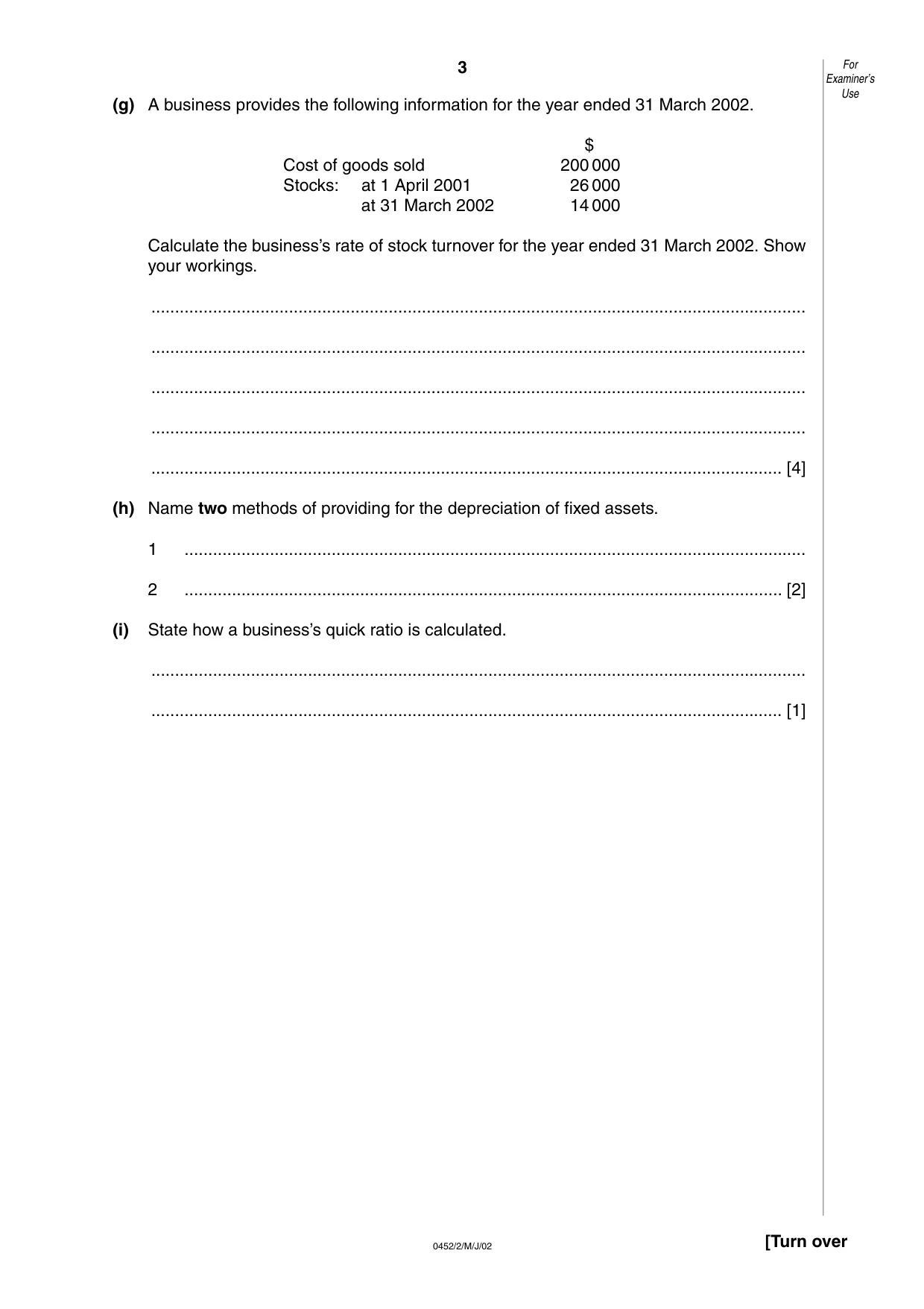 Cambridge IGCSE Accounting 0452 2002 May/June Paper 2 · Variant 1 question paper, page 3 of 12