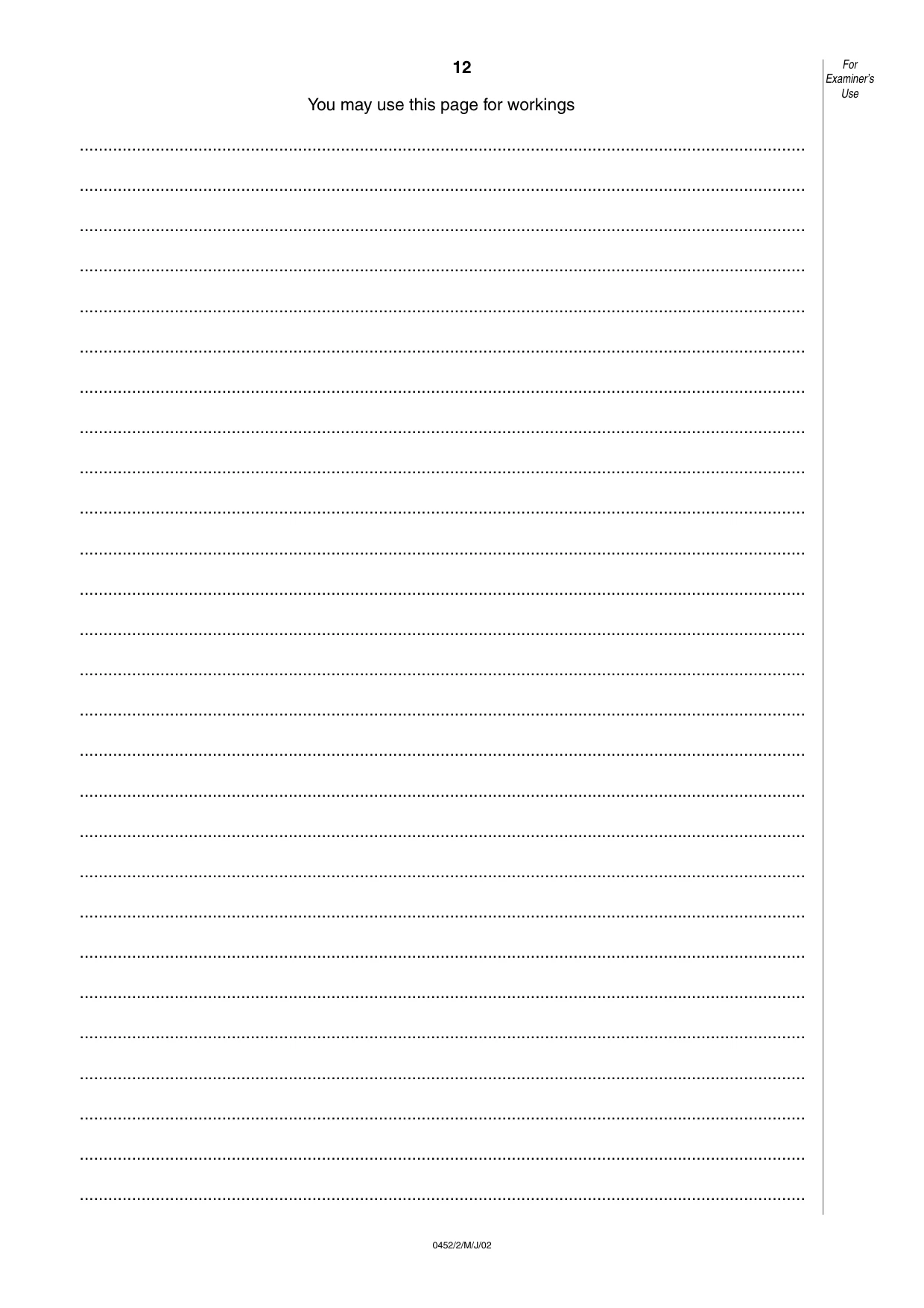 Cambridge IGCSE Accounting 0452 2002 May/June Paper 2 · Variant 1 question paper, page 12 of 12