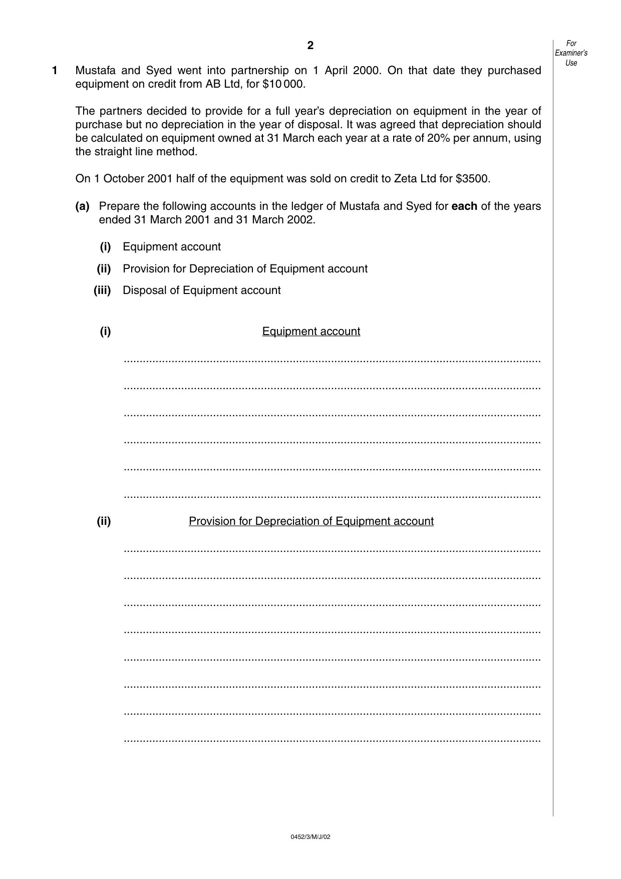 Cambridge IGCSE Accounting 0452 2002 May/June Paper 3 · Variant 1 question paper, page 2 of 12