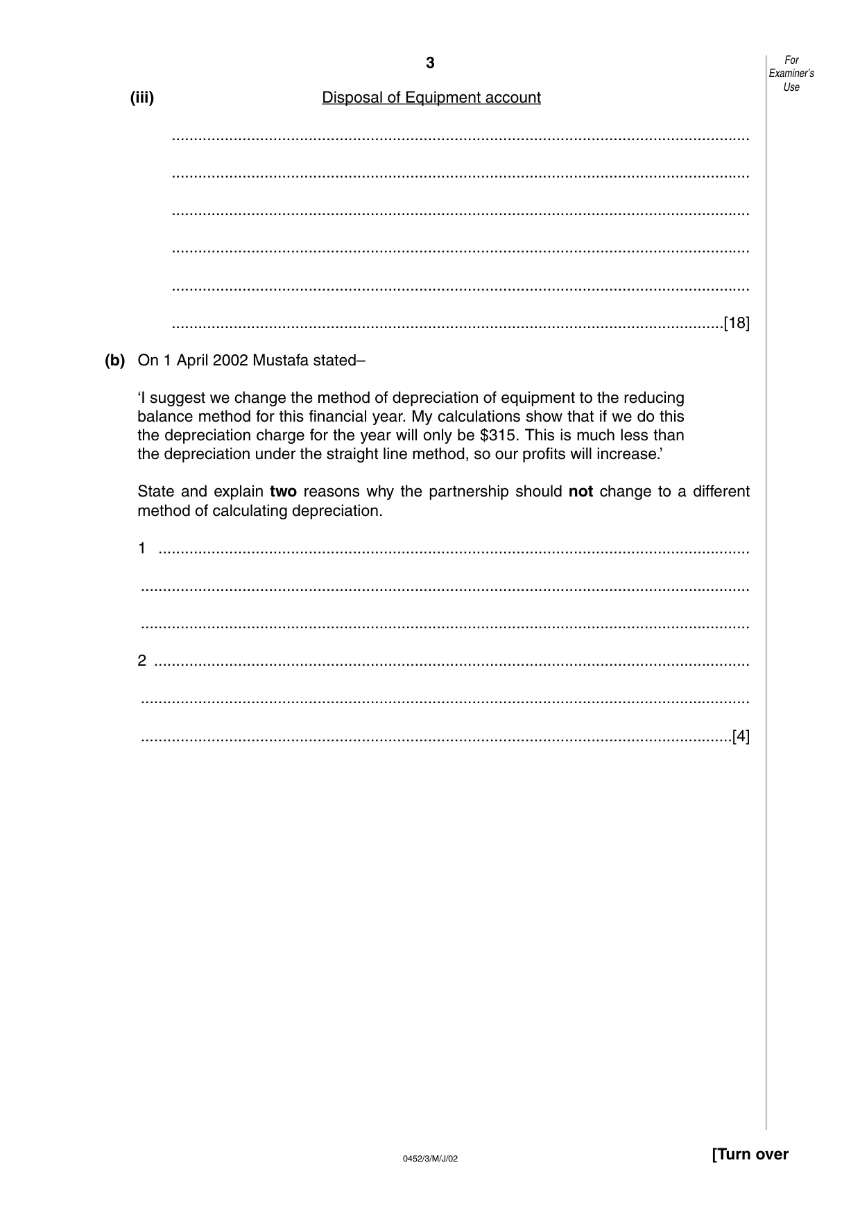 Cambridge IGCSE Accounting 0452 2002 May/June Paper 3 · Variant 1 question paper, page 3 of 12